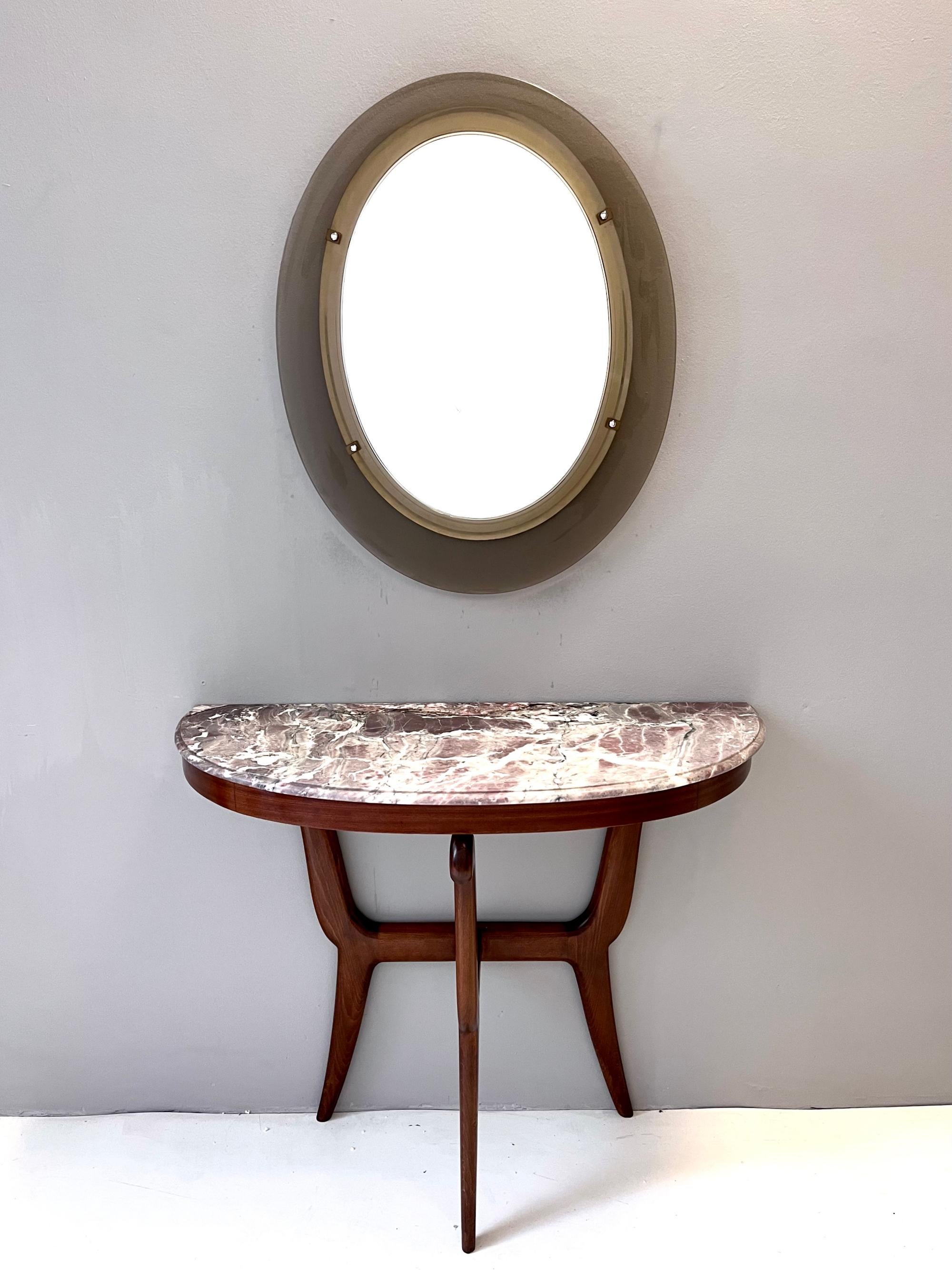 Italian Ebonized Beech Console with a Demilune Fleur de Pecher Marble Top, Italy