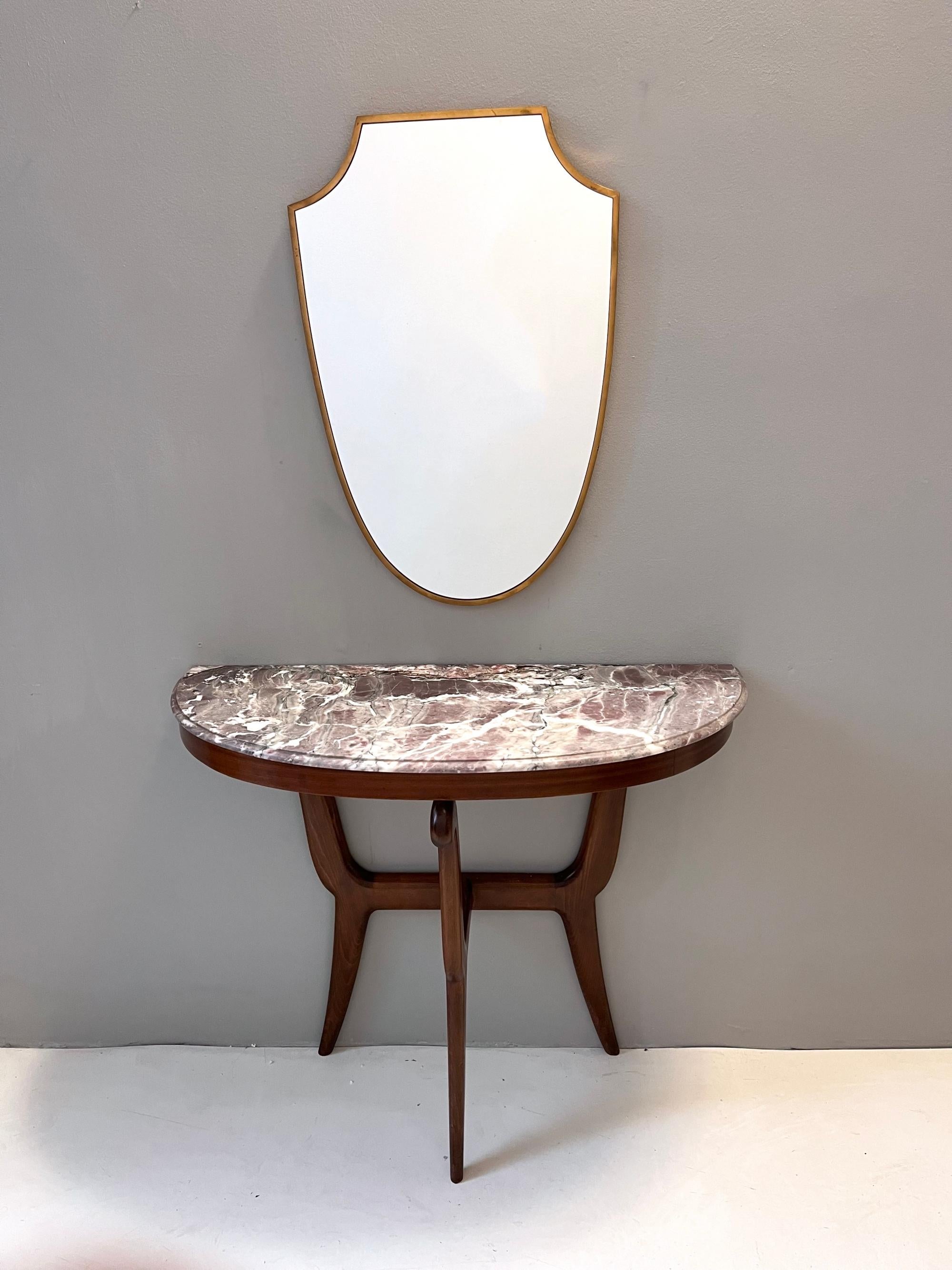 Polished Ebonized Beech Console with a Demilune Fleur de Pecher Marble Top, Italy