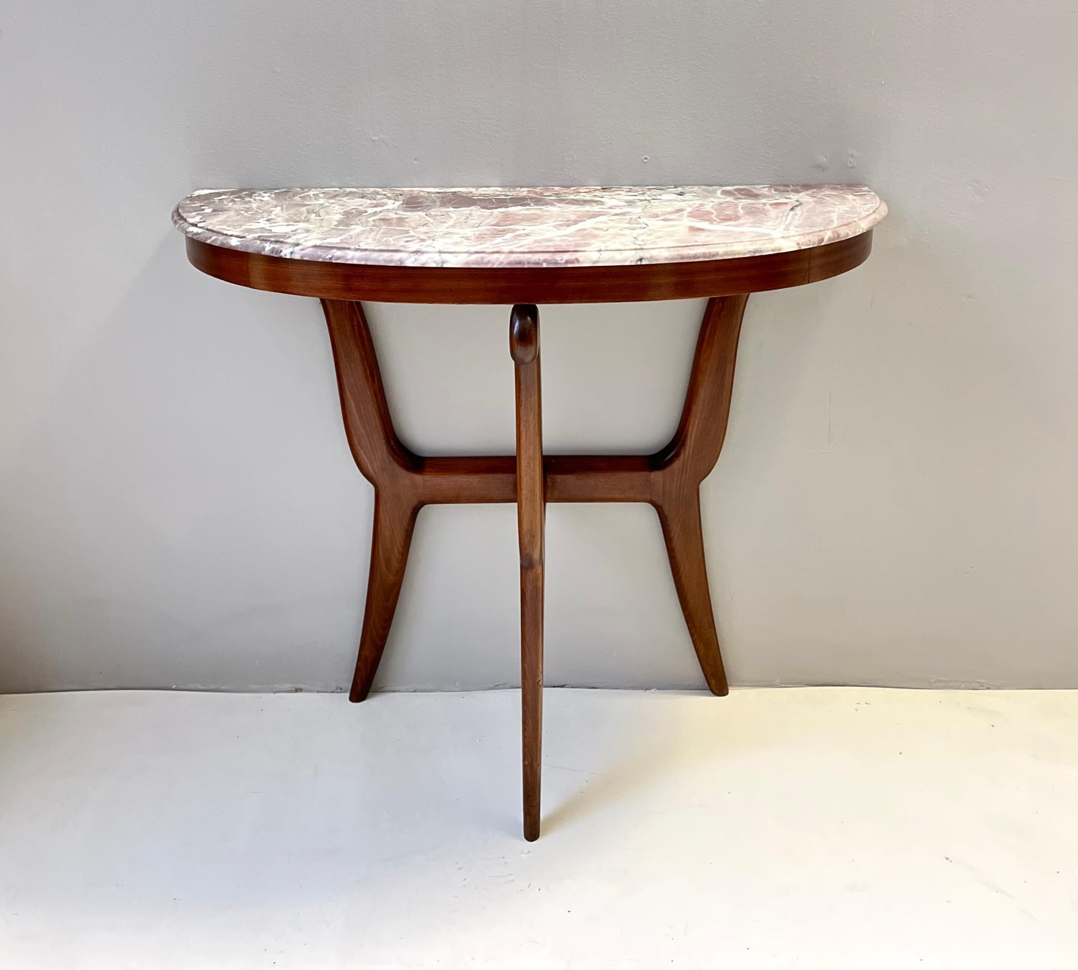 Ebonized Beech Console with a Demilune Fleur de Pecher Marble Top, Italy 2