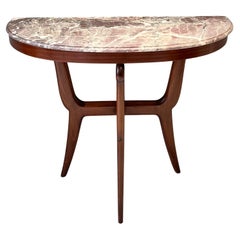 Ebonized Beech Console with a Demilune Fleur de Pecher Marble Top, Italy