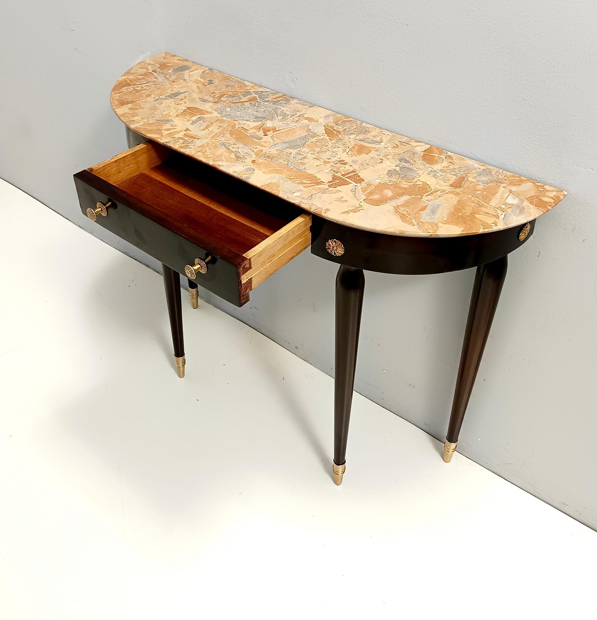 Ebonized Beech Console with a Demilune Macchiavecchia Marble Top attr. to Buffa 3