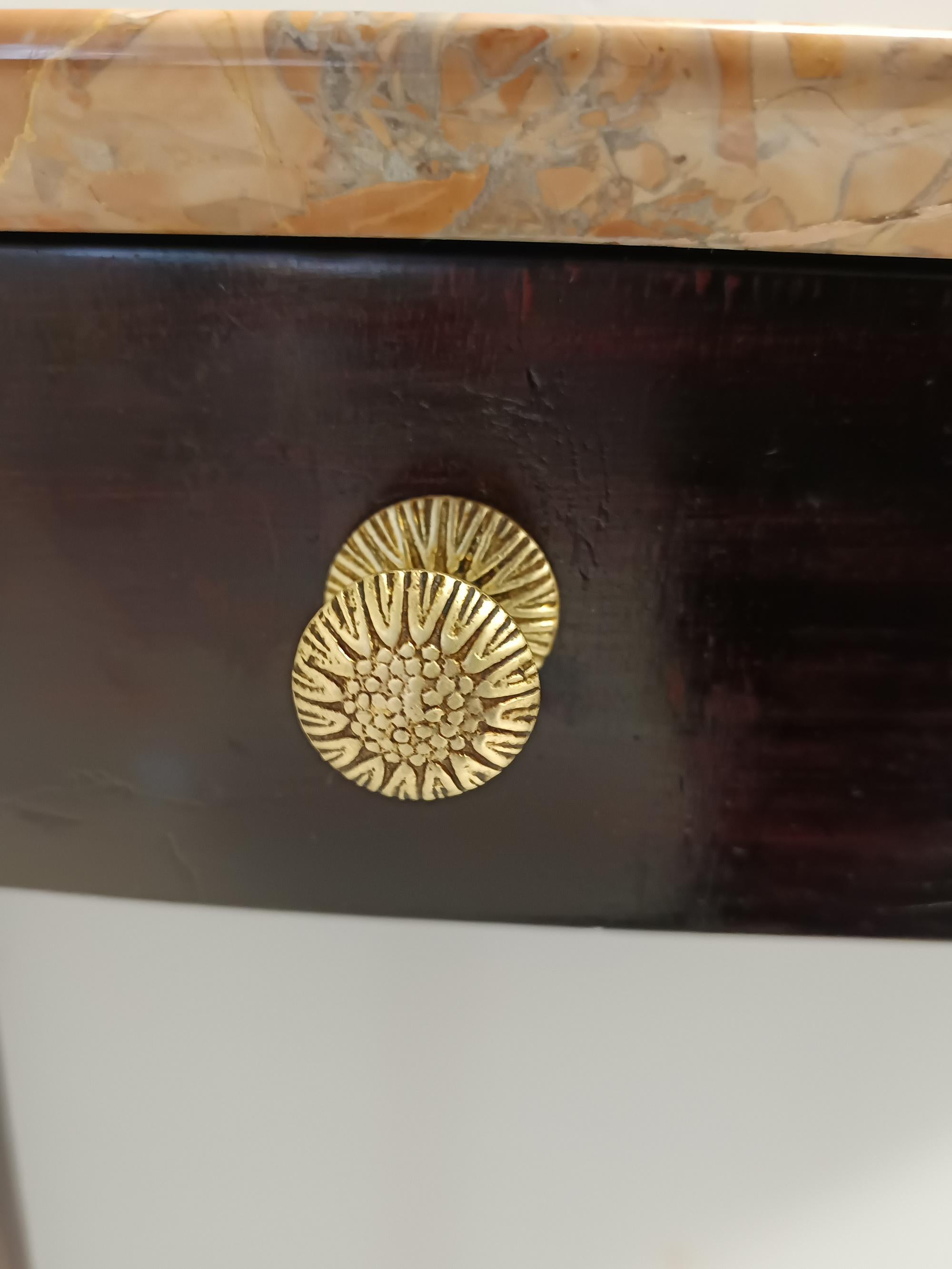 Ebonized Beech Console with a Demilune Macchiavecchia Marble Top attr. to Buffa 6