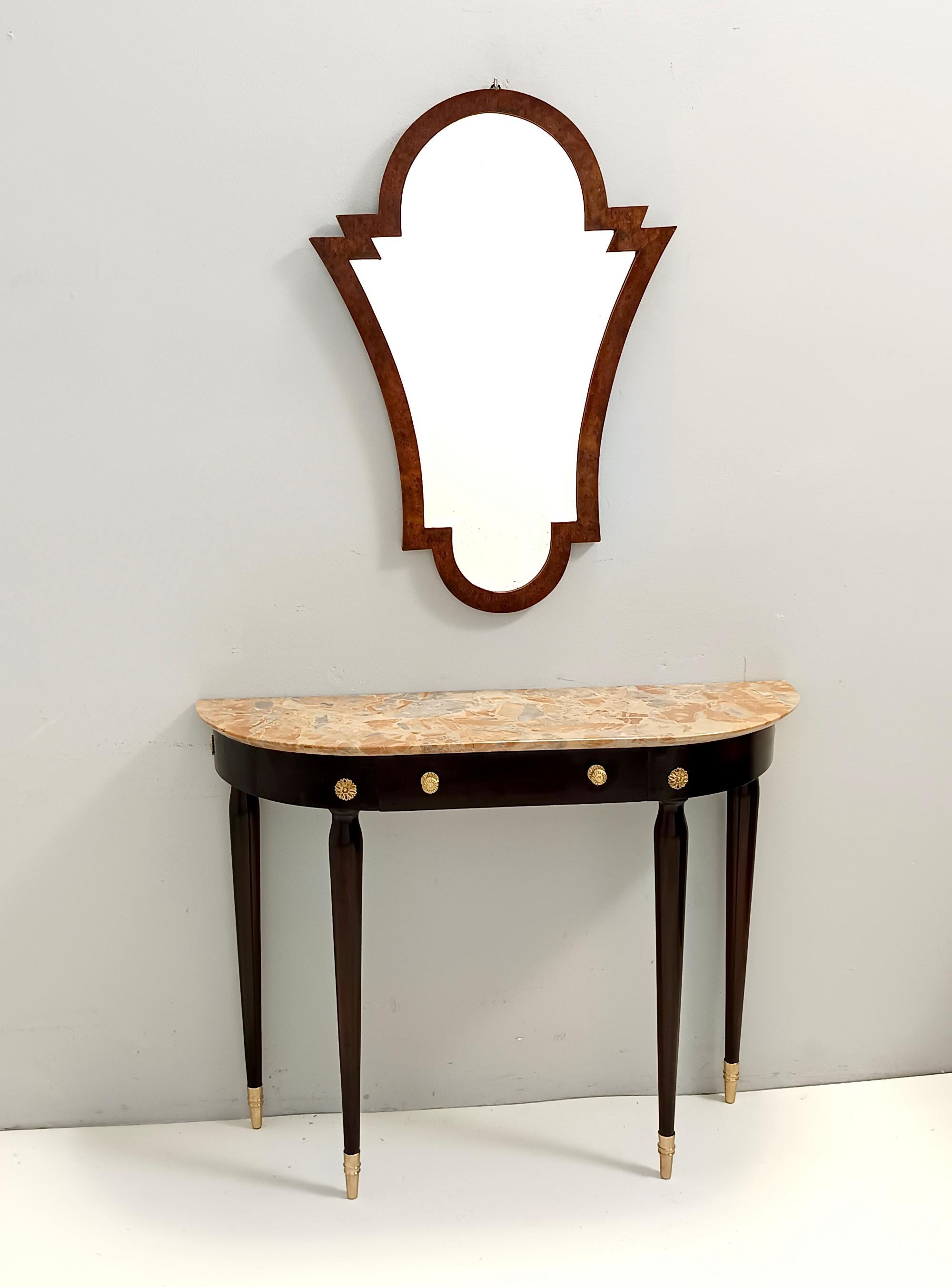 Italian Ebonized Beech Console with a Demilune Macchiavecchia Marble Top attr. to Buffa