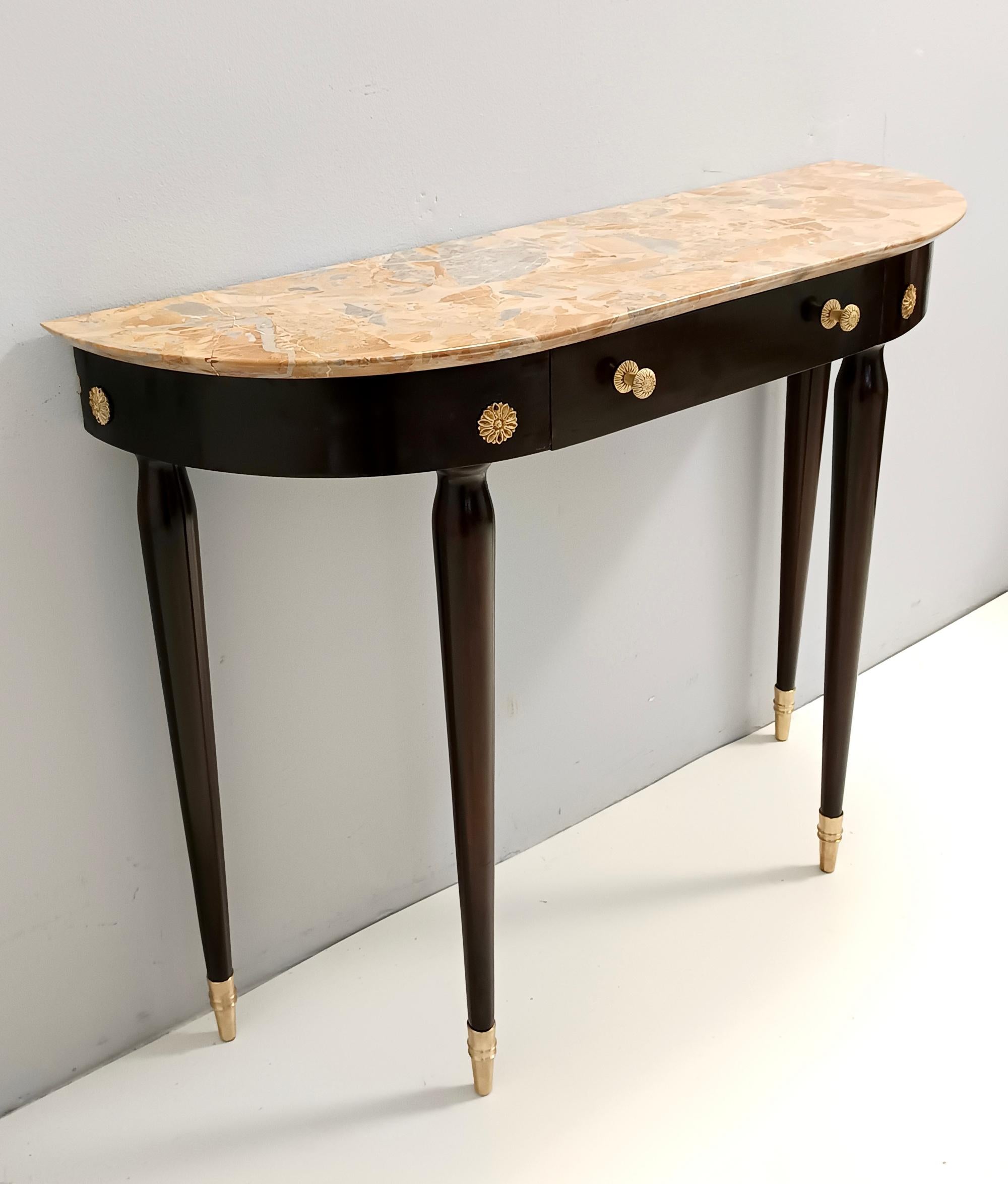 Mid-20th Century Ebonized Beech Console with a Demilune Macchiavecchia Marble Top attr. to Buffa