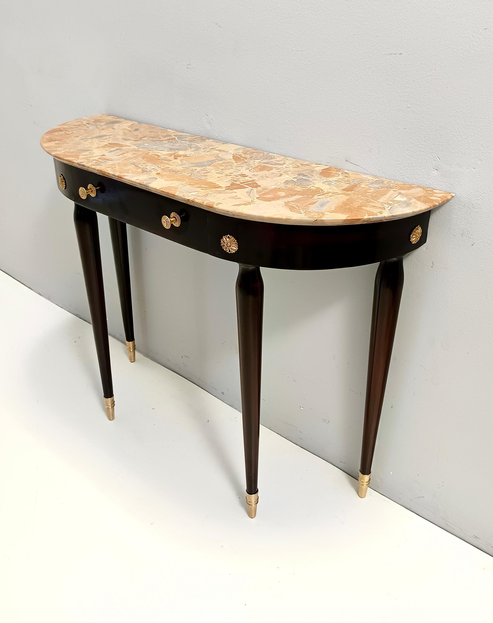 Ebonized Beech Console with a Demilune Macchiavecchia Marble Top attr. to Buffa 1