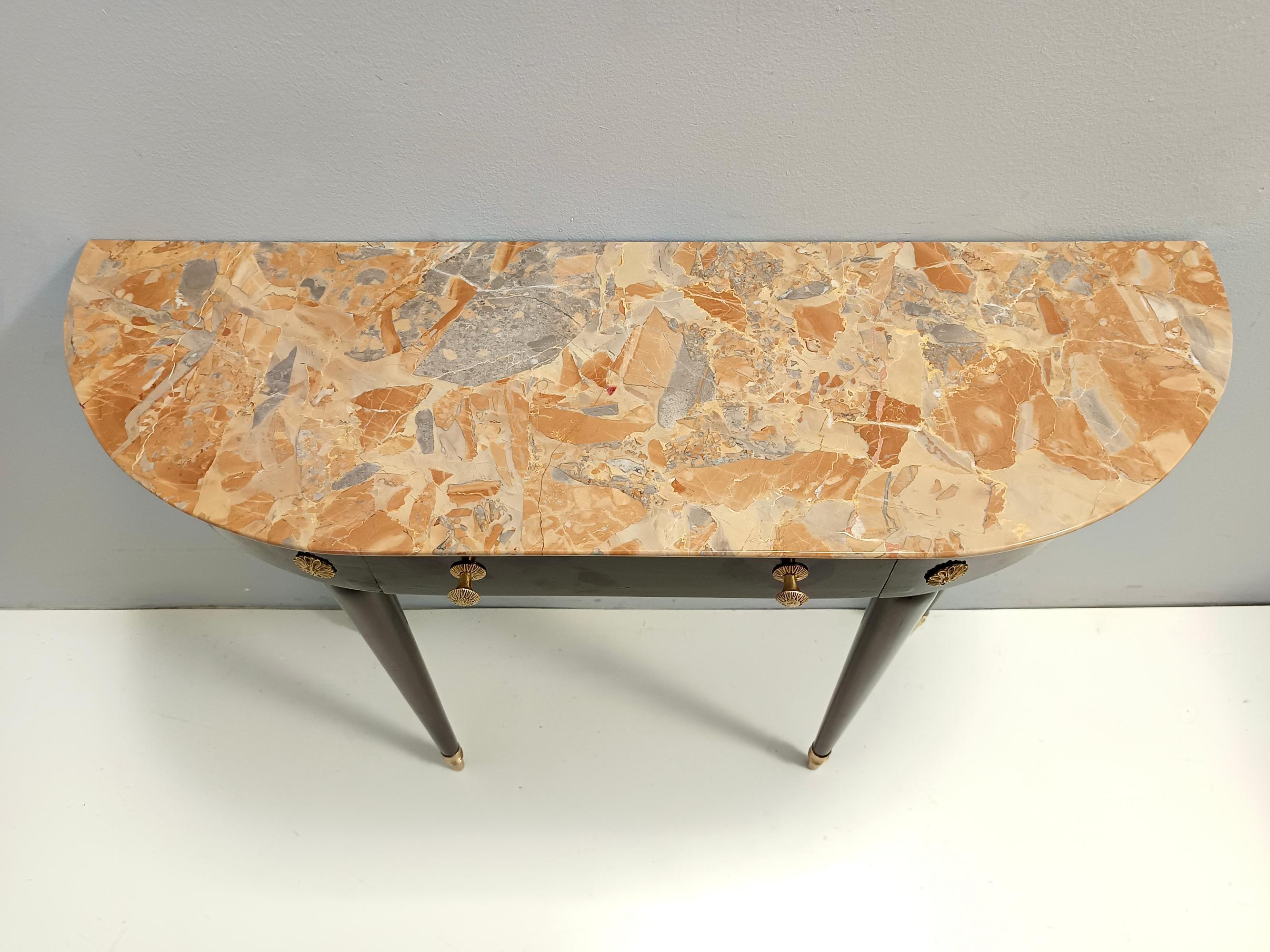 Ebonized Beech Console with a Demilune Macchiavecchia Marble Top attr. to Buffa 2