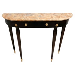 Ebonized Beech Console with a Demilune Macchiavecchia Marble Top attr. to Buffa