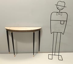Ebonized Beech Console with a Demilune Marble Top in the Style of Paolo Buffa