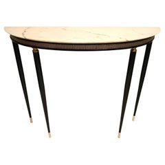 Ebonized Beech Console with a Demilune Marble Top in the Style of Paolo Buffa