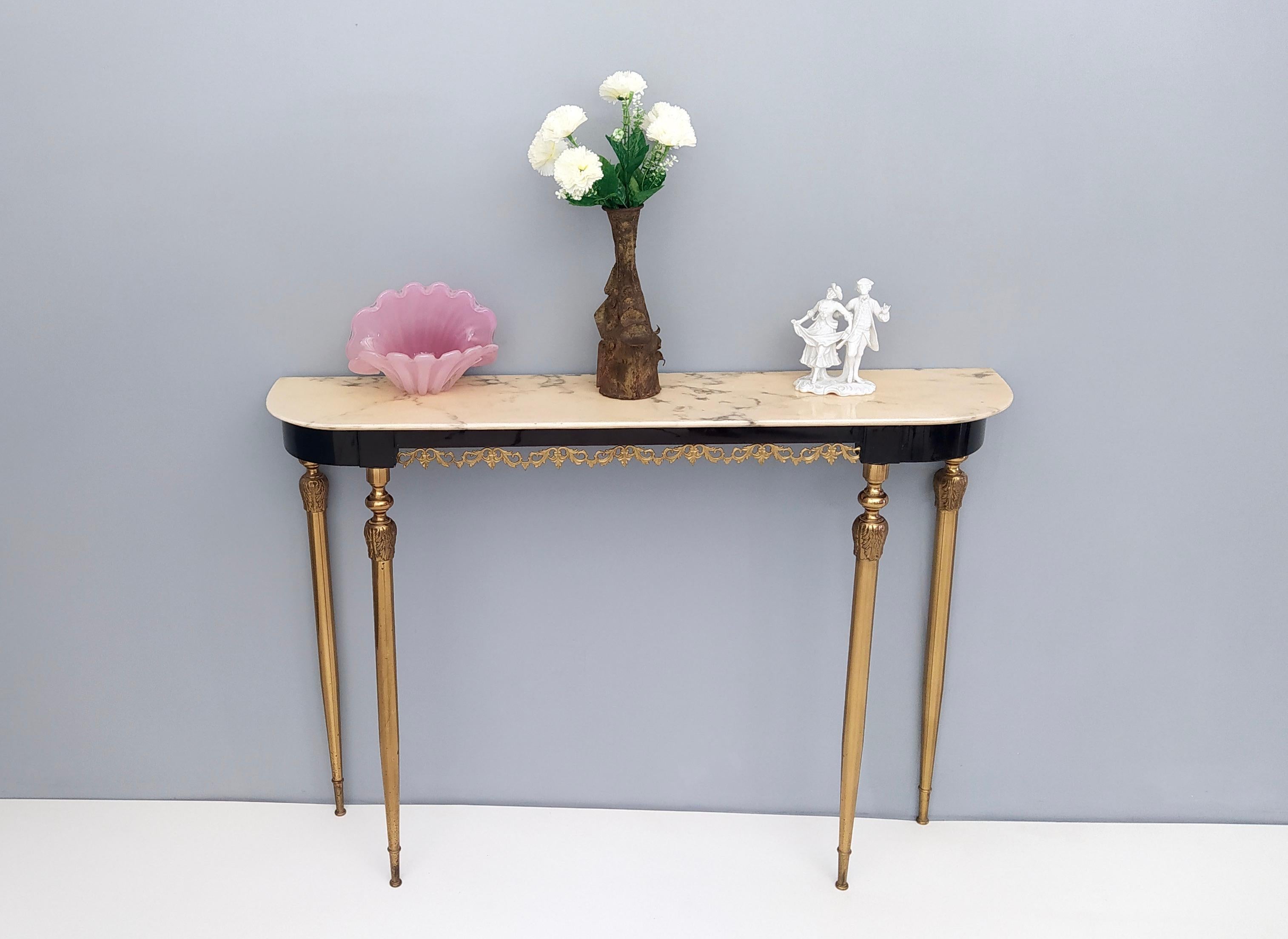 Ebonized Beech Console with a Demilune Portuguese Pink Marble Top, Italy 1960s In Good Condition In Bresso, Lombardy