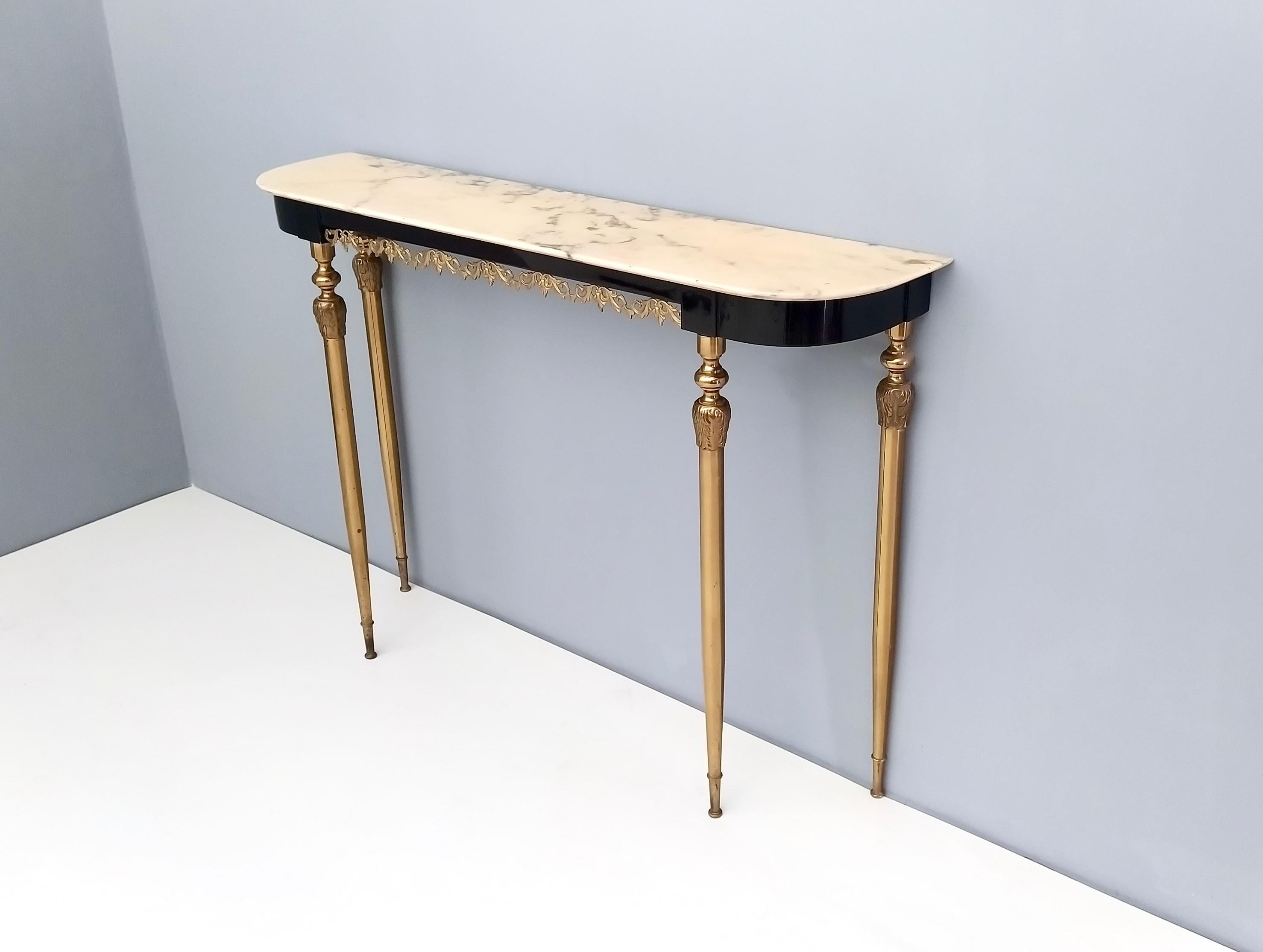 Mid-20th Century Ebonized Beech Console with a Demilune Portuguese Pink Marble Top, Italy 1960s
