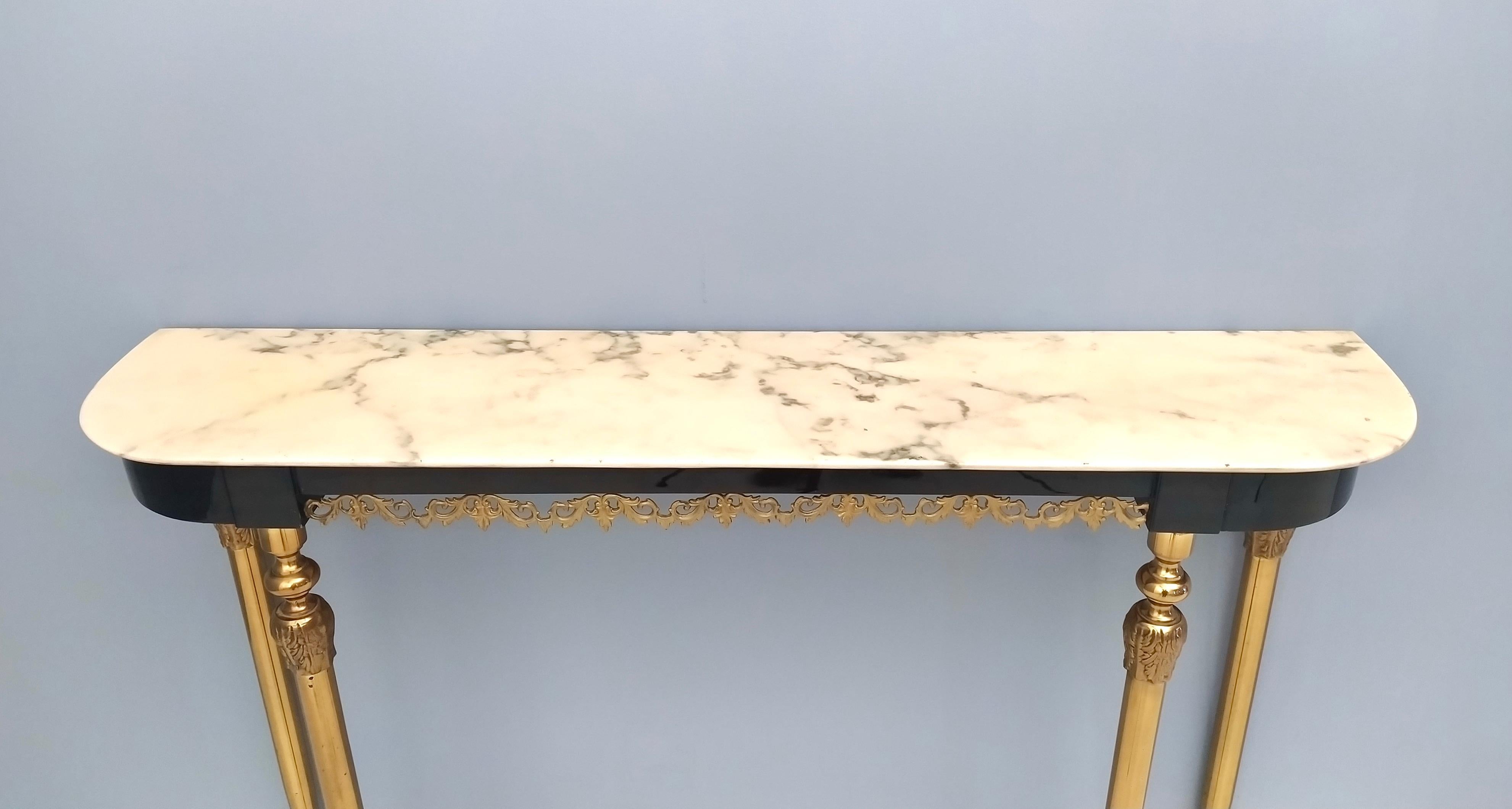 Ebonized Beech Console with a Demilune Portuguese Pink Marble Top, Italy 1960s 1