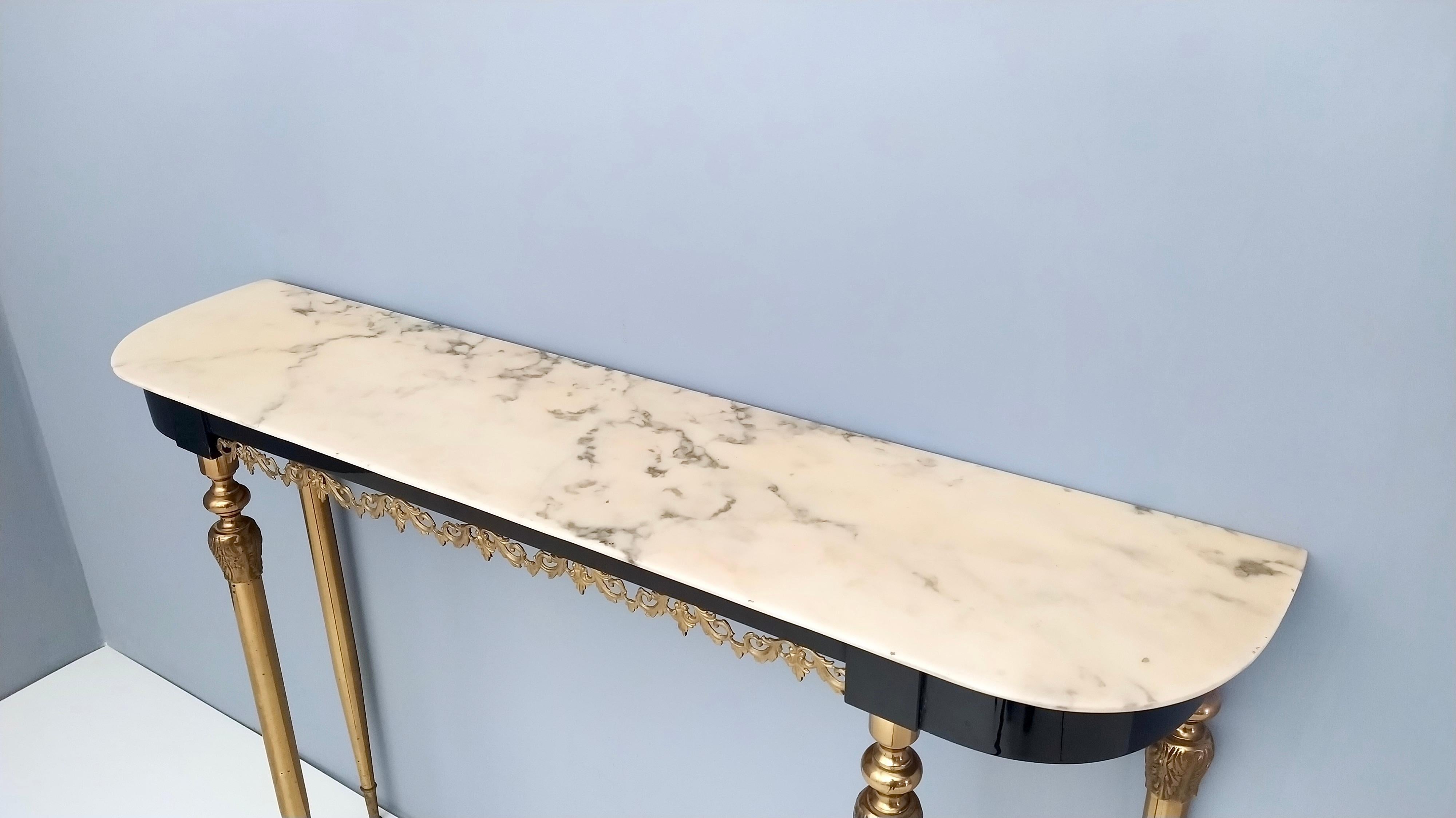 Ebonized Beech Console with a Demilune Portuguese Pink Marble Top, Italy 1960s 2