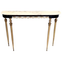 Ebonized Beech Console with a Demilune Portuguese Pink Marble Top, Italy 1960s