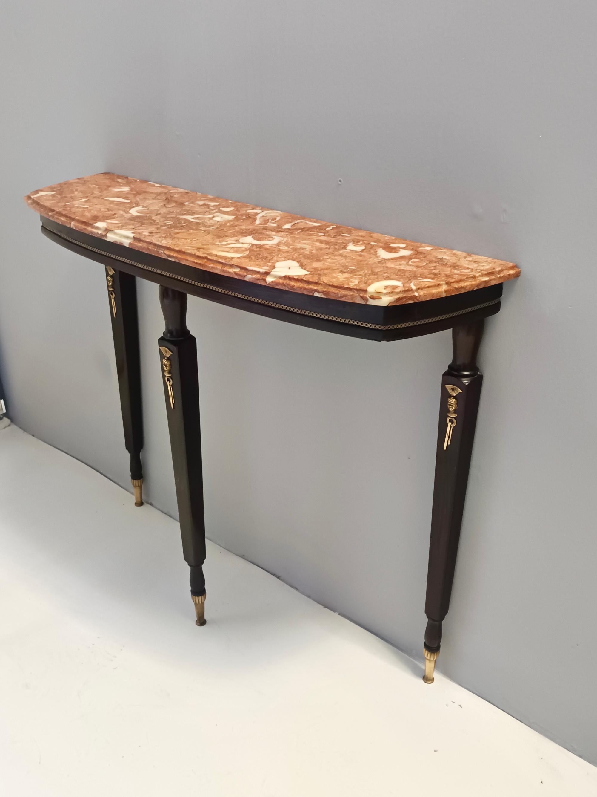 Ebonized Beech Console with an Orange Breccia Pernice Marble Top, Italy In Excellent Condition In Bresso, Lombardy