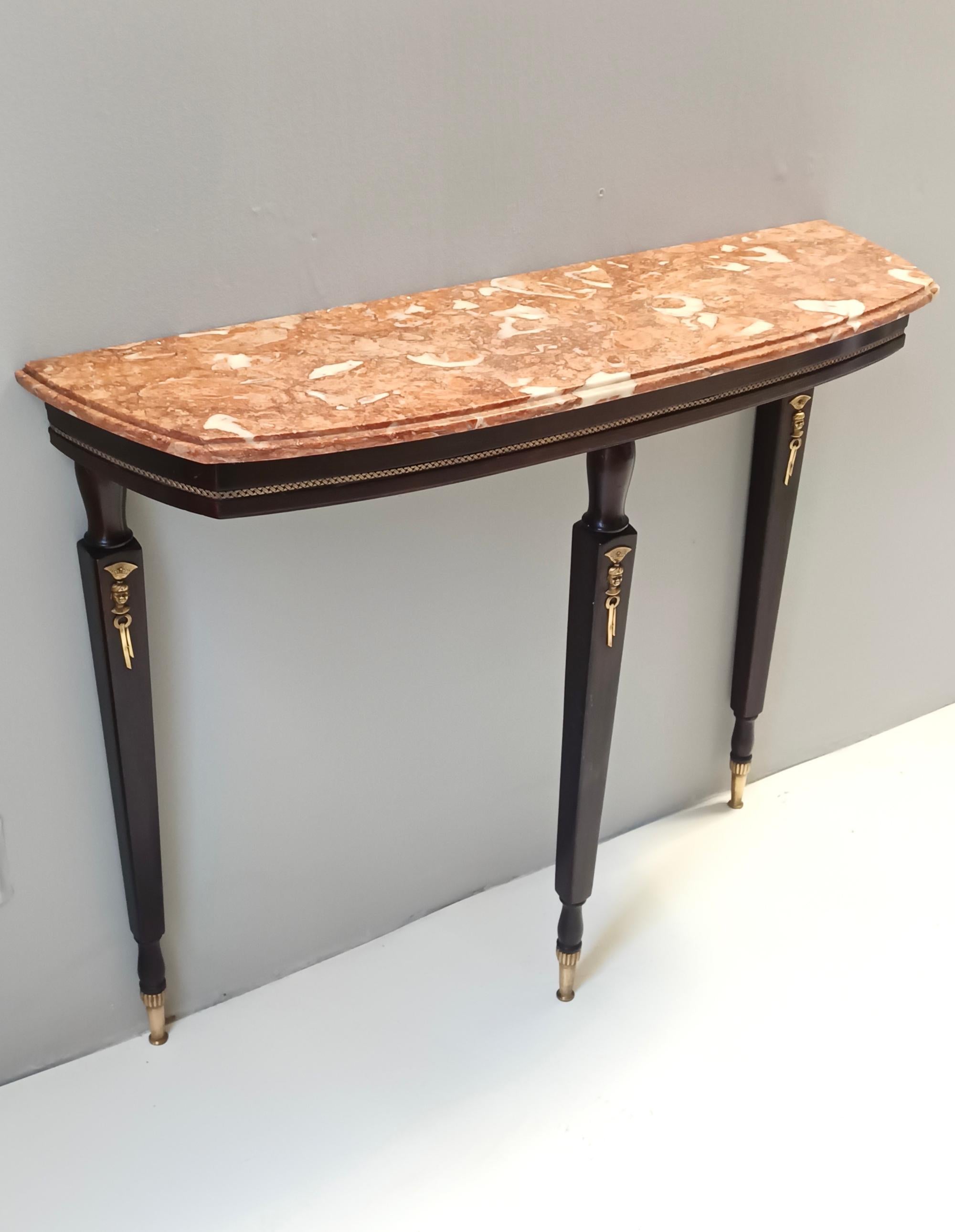Mid-20th Century Ebonized Beech Console with an Orange Breccia Pernice Marble Top, Italy