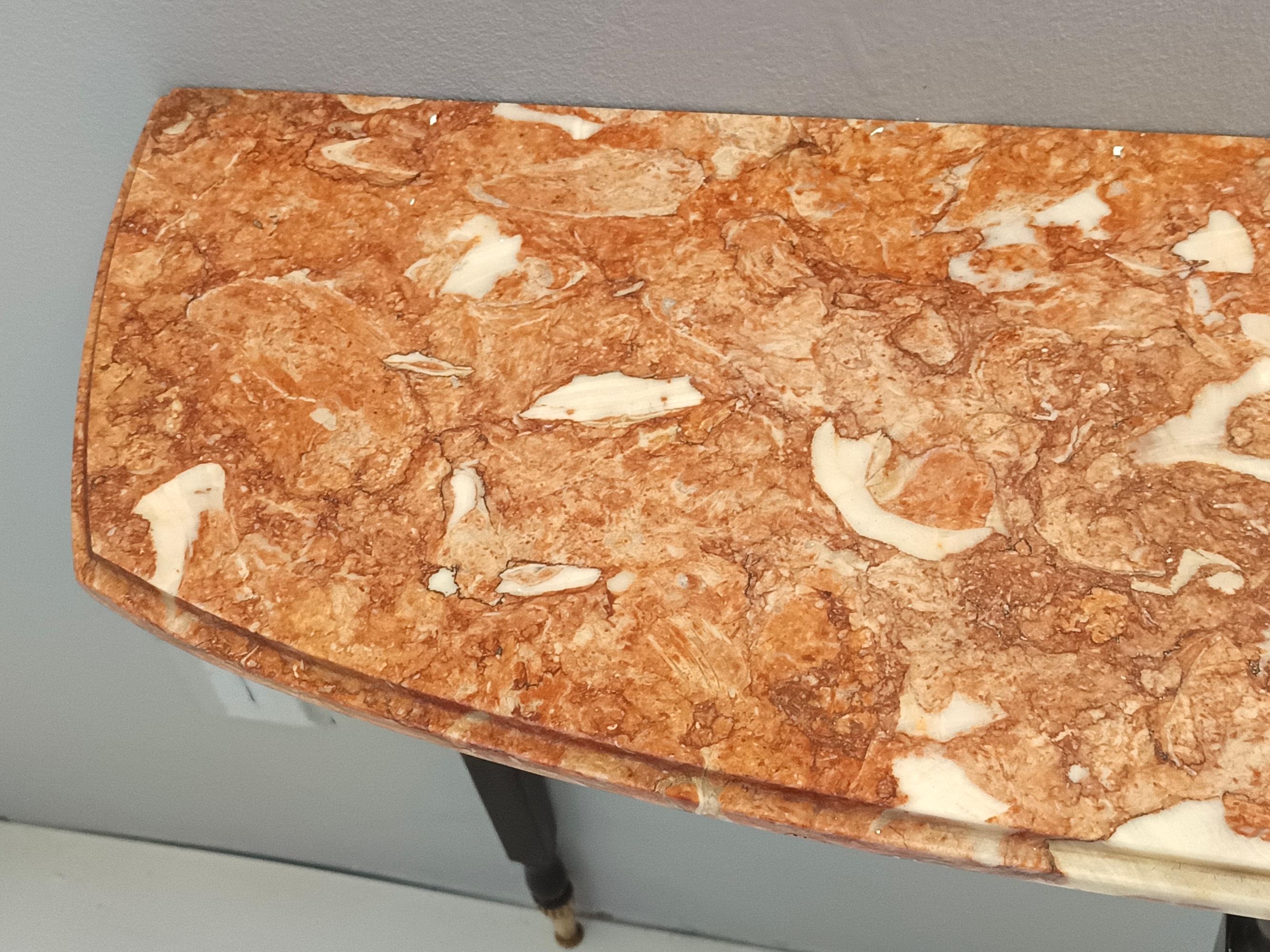 Ebonized Beech Console with an Orange Breccia Pernice Marble Top, Italy 1