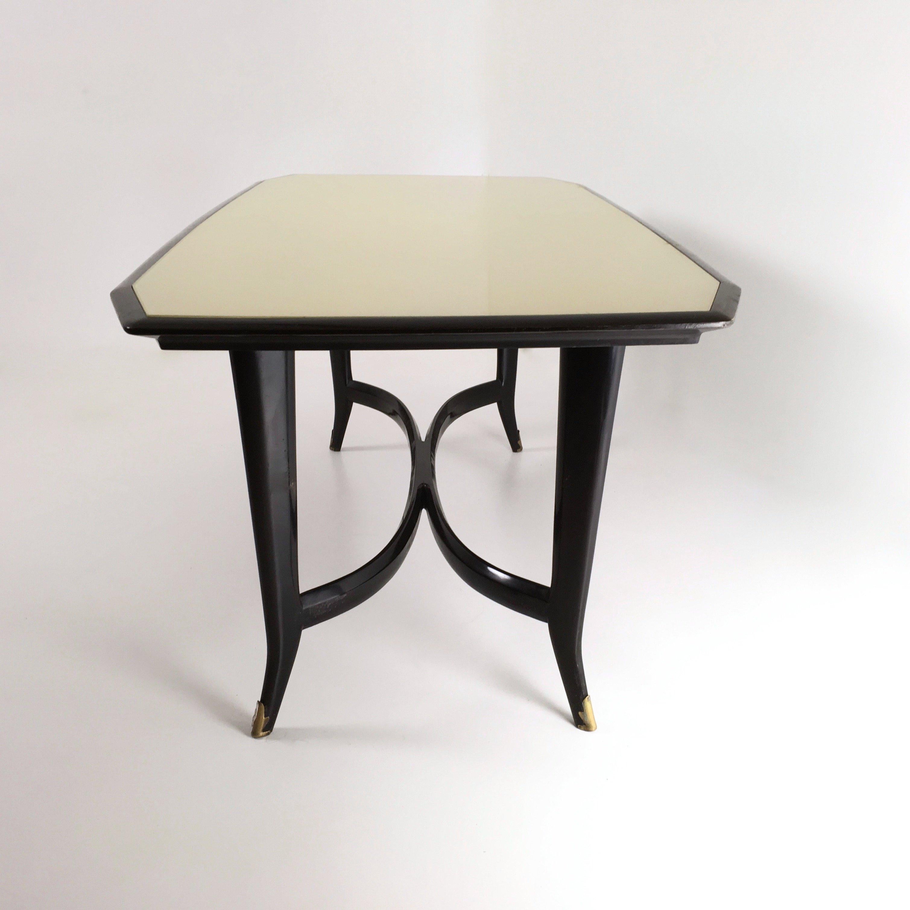 Mid-Century Modern Ebonized Beech Dining Table ascribable to Ulrich with a Glass Top, Italy