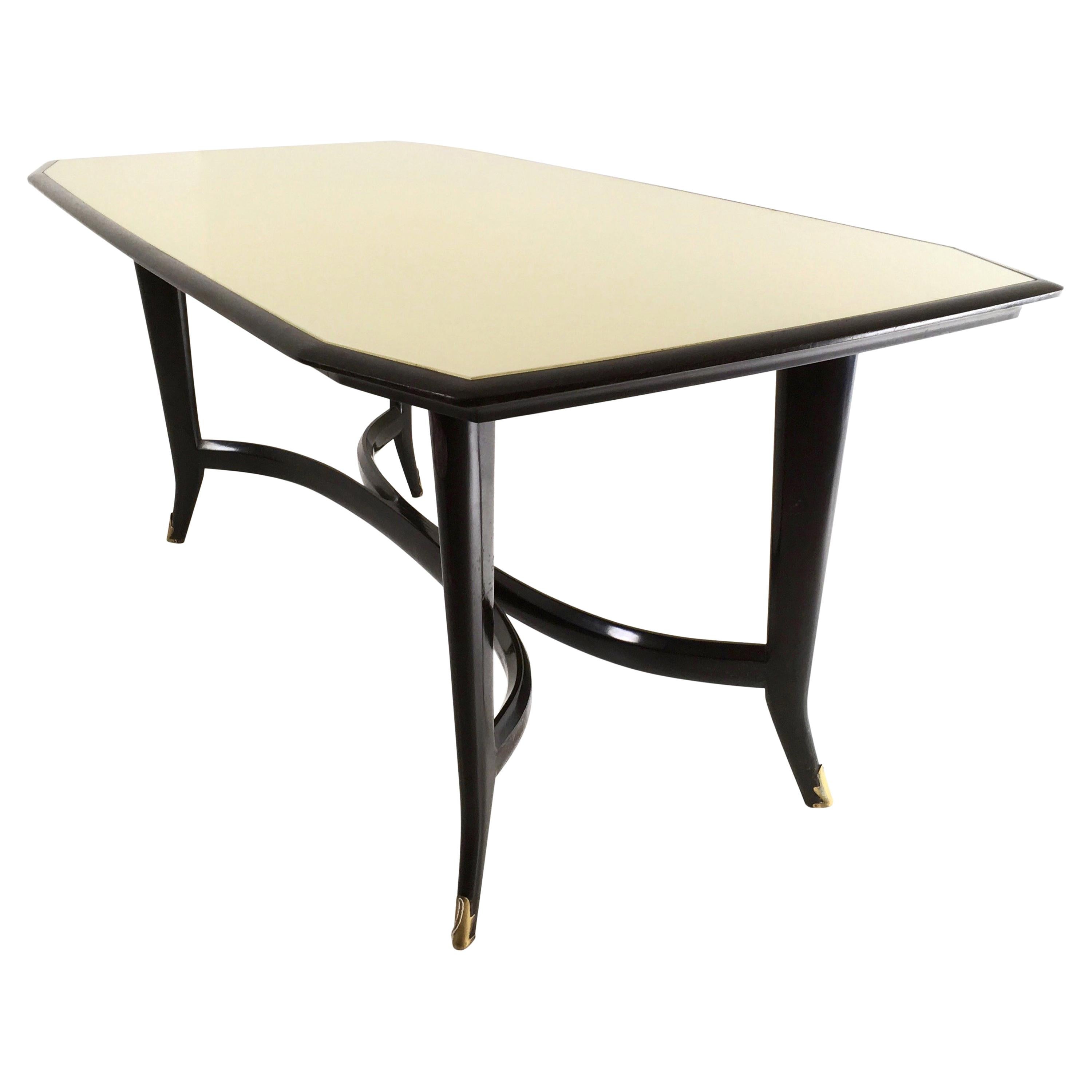 Ebonized Beech Dining Table ascribable to Ulrich with a Glass Top, Italy