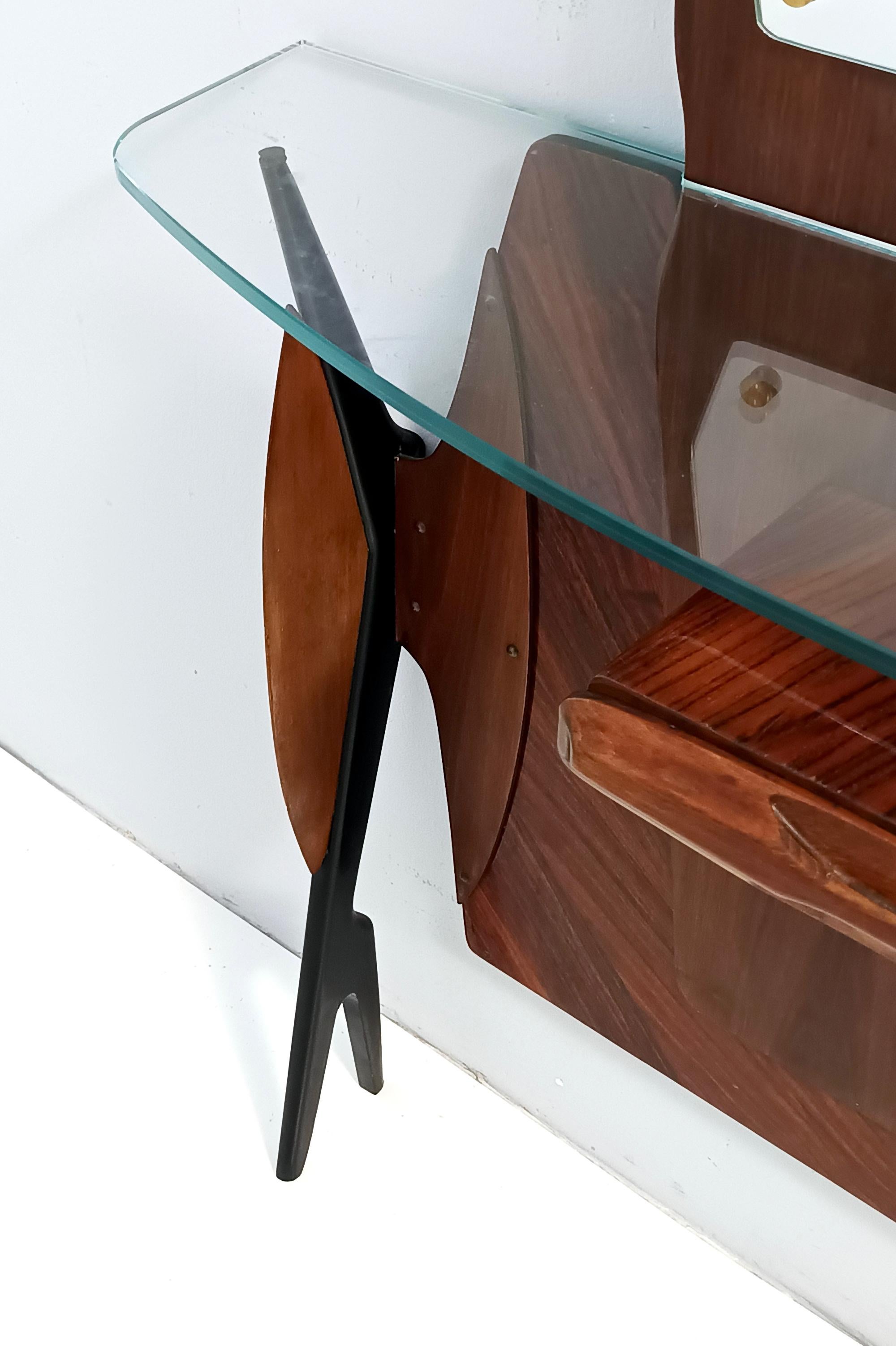 Flurkonsole aus ebonisierter Buche mit Spiegel im Stil von Ico Parisi, Italien (Glas) im Angebot