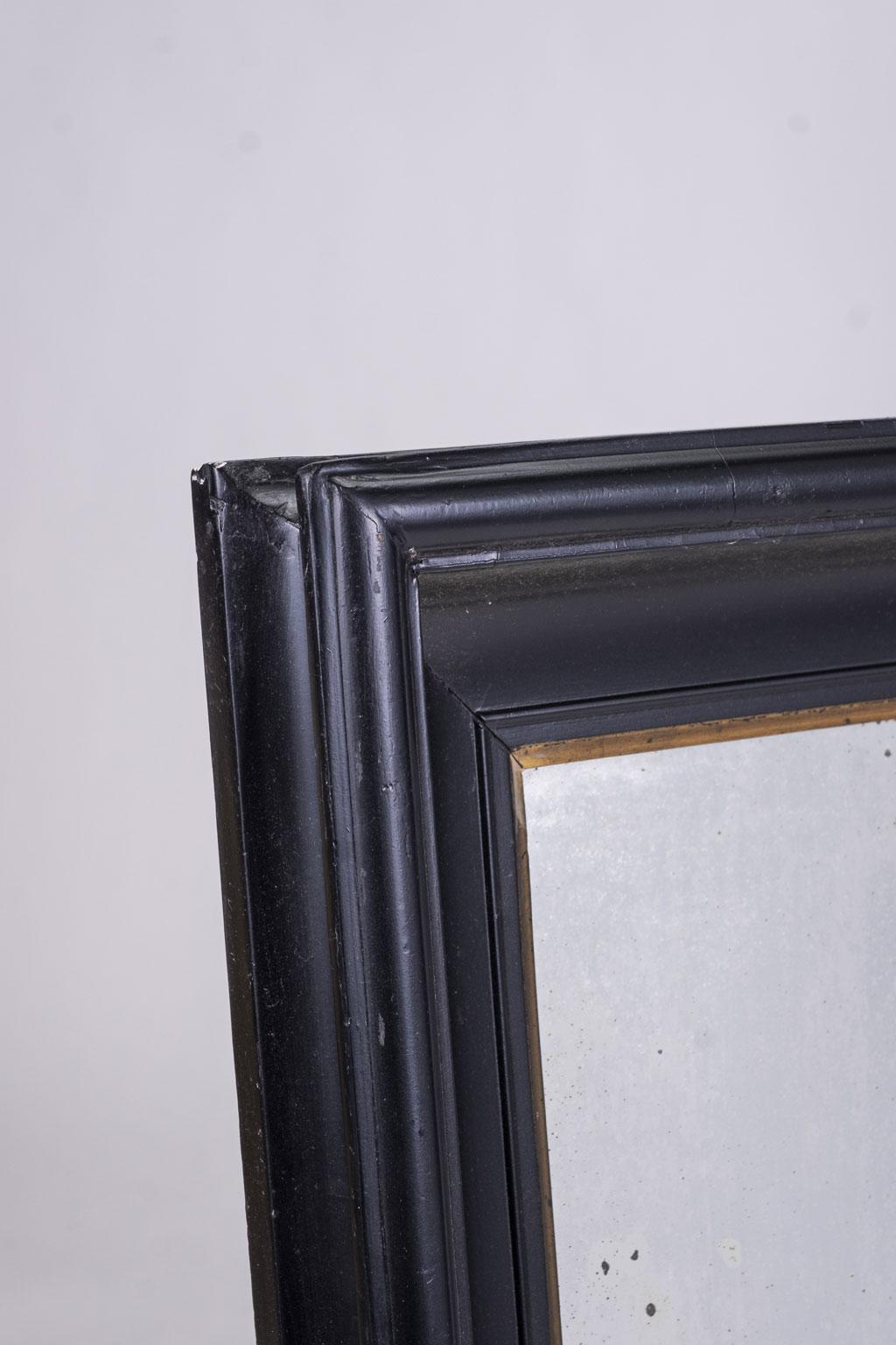 Hand-Carved Ebonized Belgian Mirror Trimmed in Giltwood