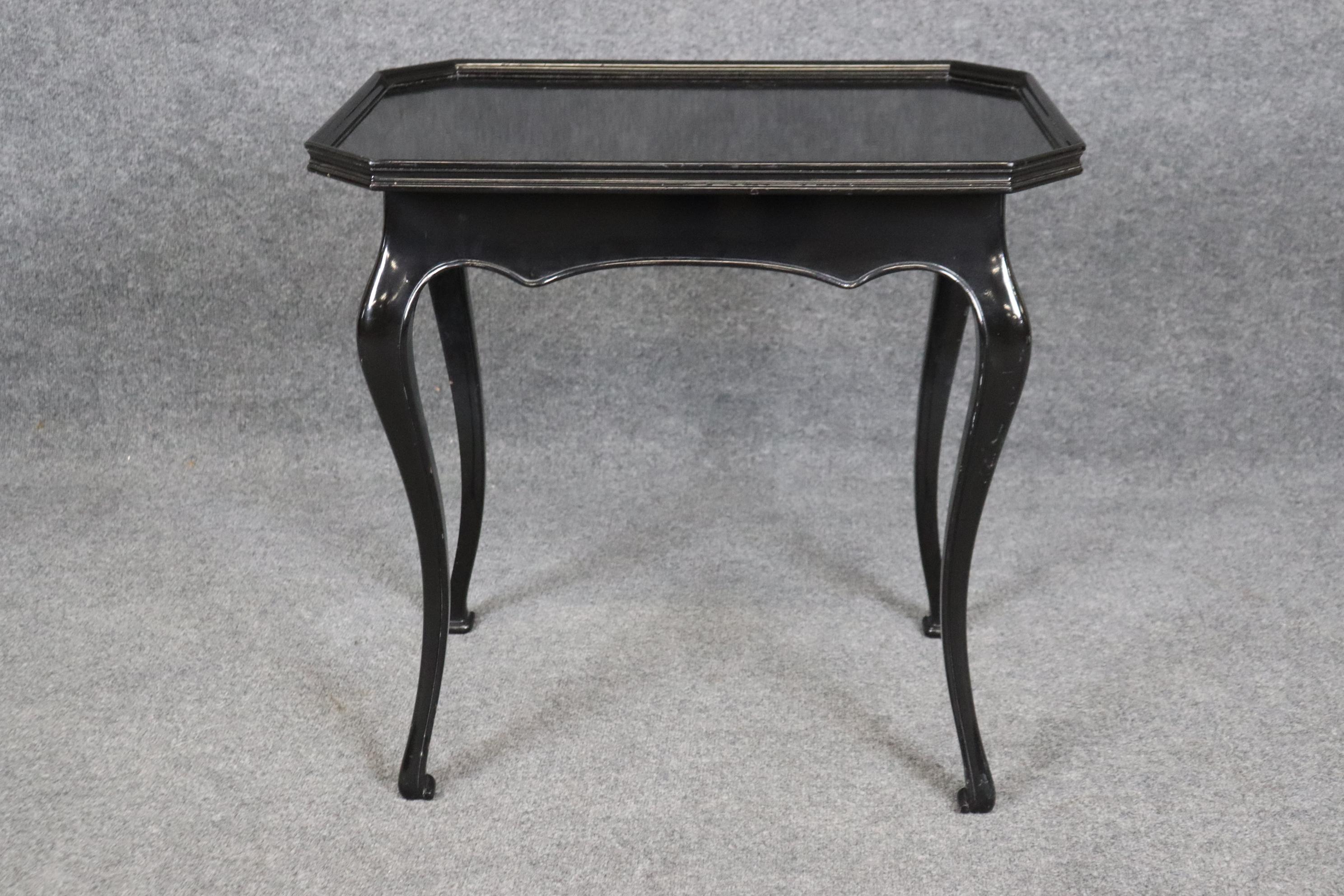 Ebonized Black Lacquer Georgian Style English End Tray Top Occasional Table For Sale 1