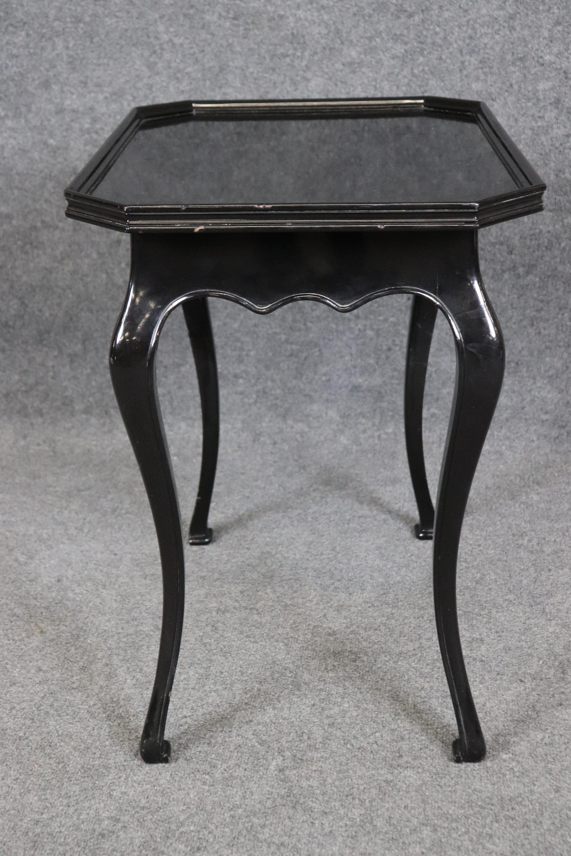 Ebonized Black Lacquer Georgian Style English End Tray Top Occasional Table For Sale 2