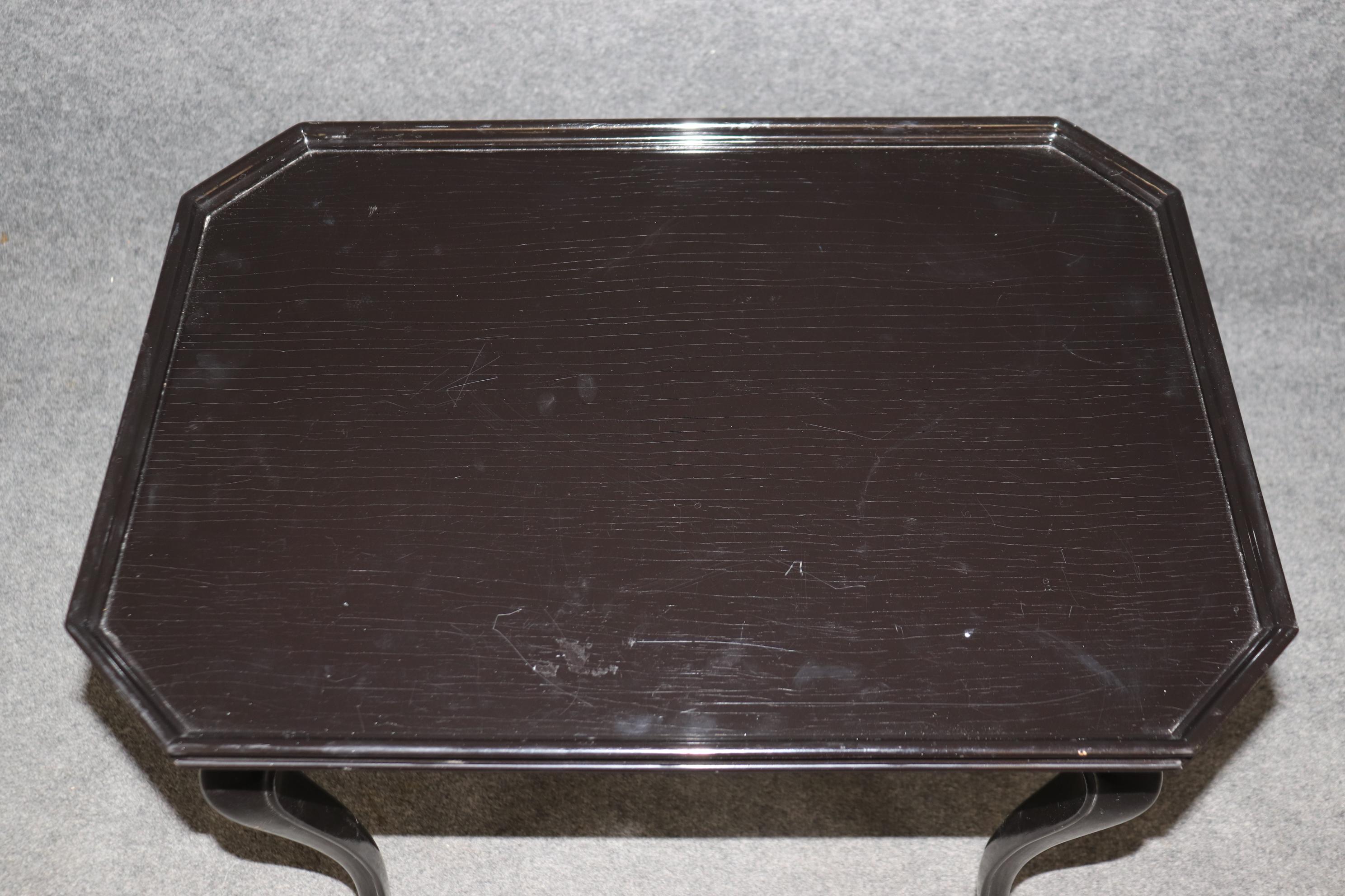 Ebonized Black Lacquer Georgian Style English End Tray Top Occasional Table For Sale 3