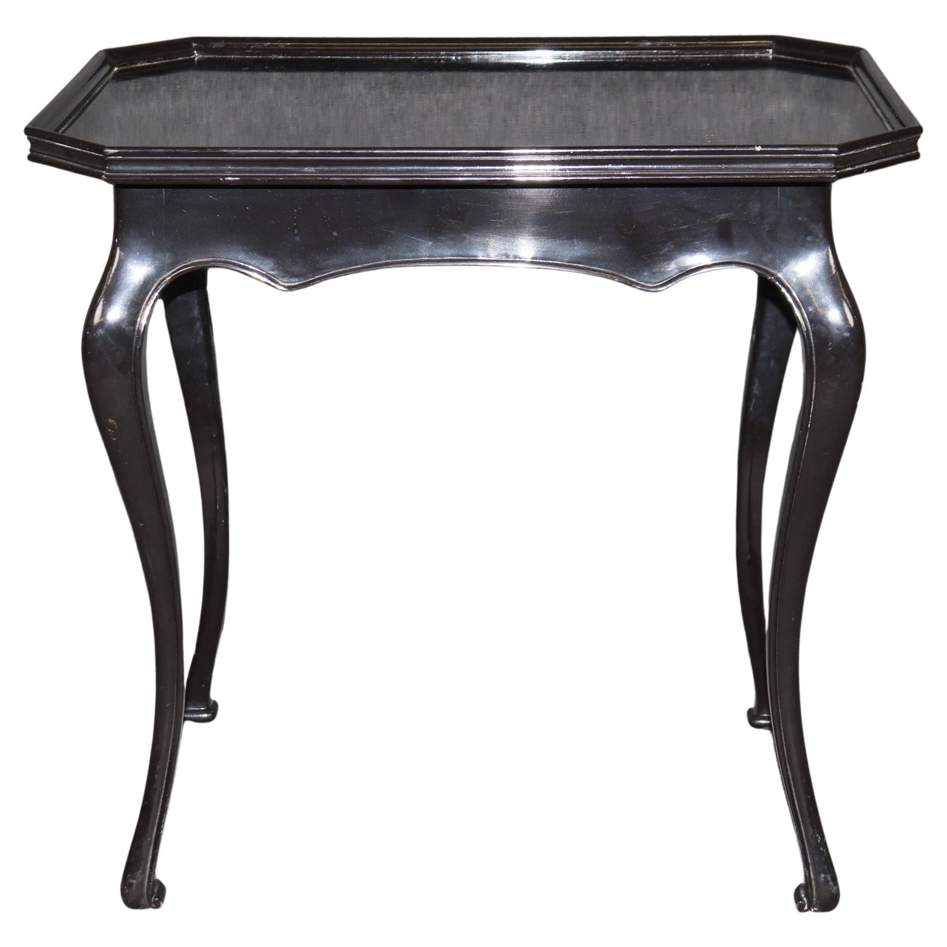 Ebonized Black Lacquer Georgian Style English End Tray Top Occasional Table For Sale