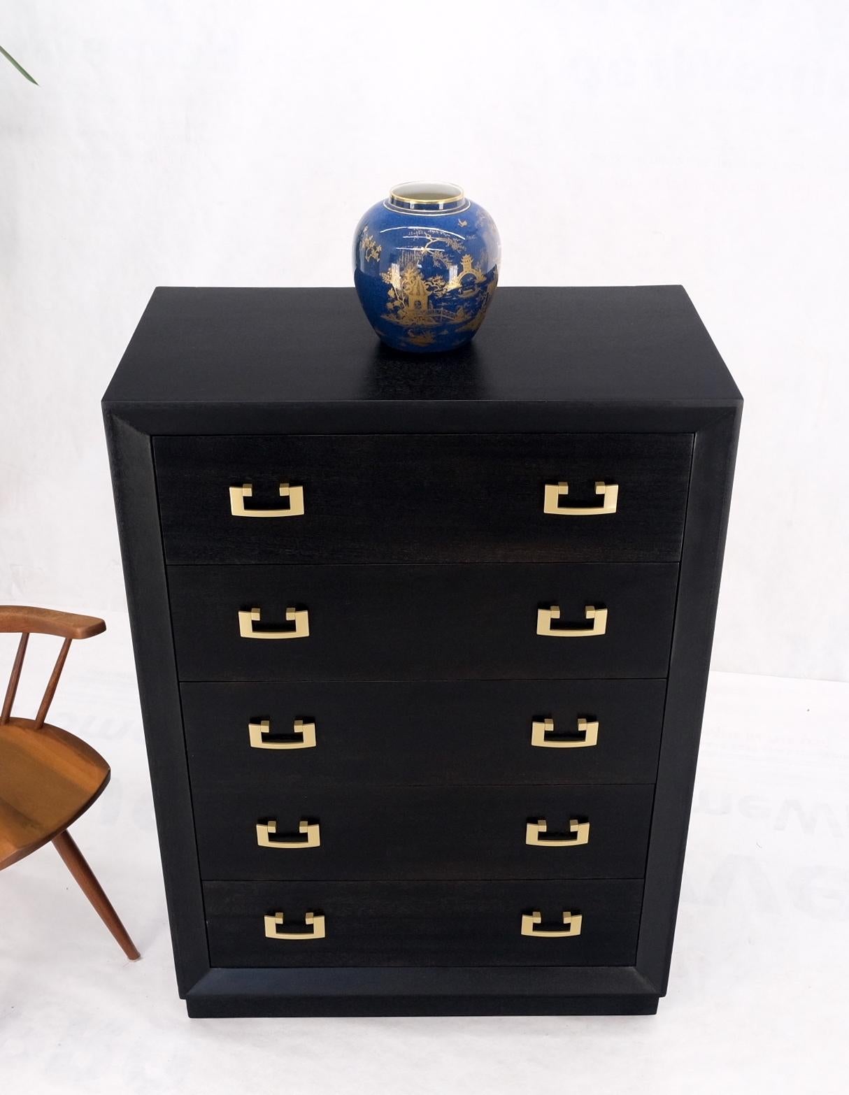 Ebonized Black Lacquer Mahogany Tall 5 Drawers Dresser Gold Bracket Pulls MNT For Sale 5
