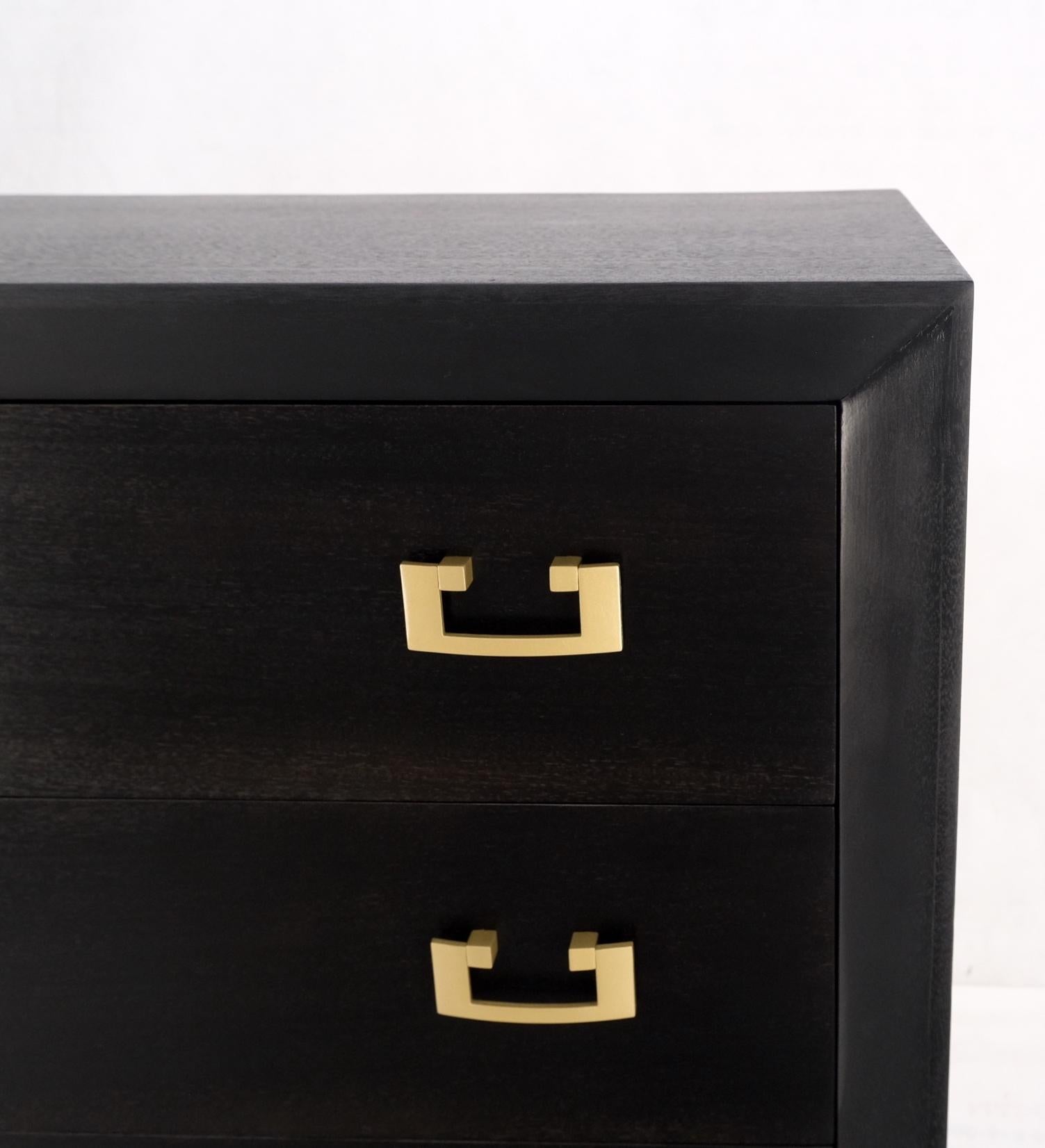 Mid-Century Modern Ebonized Black Lacquer Mahogany Tall 5 Drawers Dresser Gold Bracket Pulls MNT For Sale