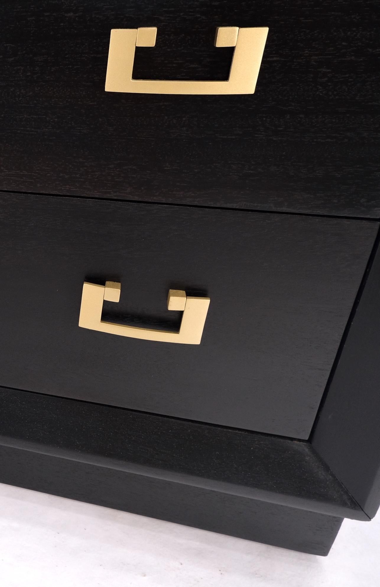 20th Century Ebonized Black Lacquer Mahogany Tall 5 Drawers Dresser Gold Bracket Pulls MNT For Sale