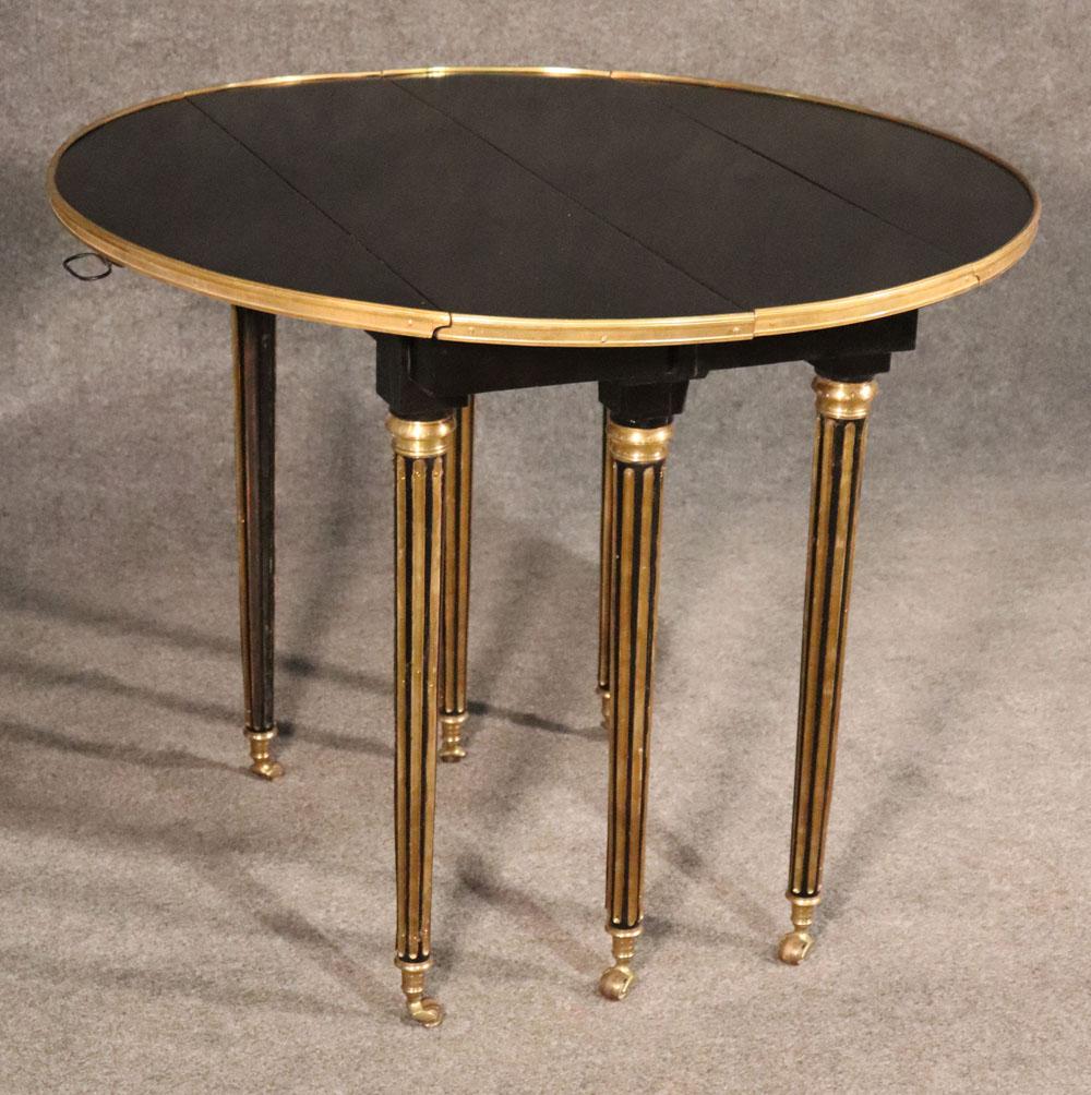 Louis XVI Ebonized Black Lacquered Ebonized Brass Trimmed Maison Jansen Dining Table
