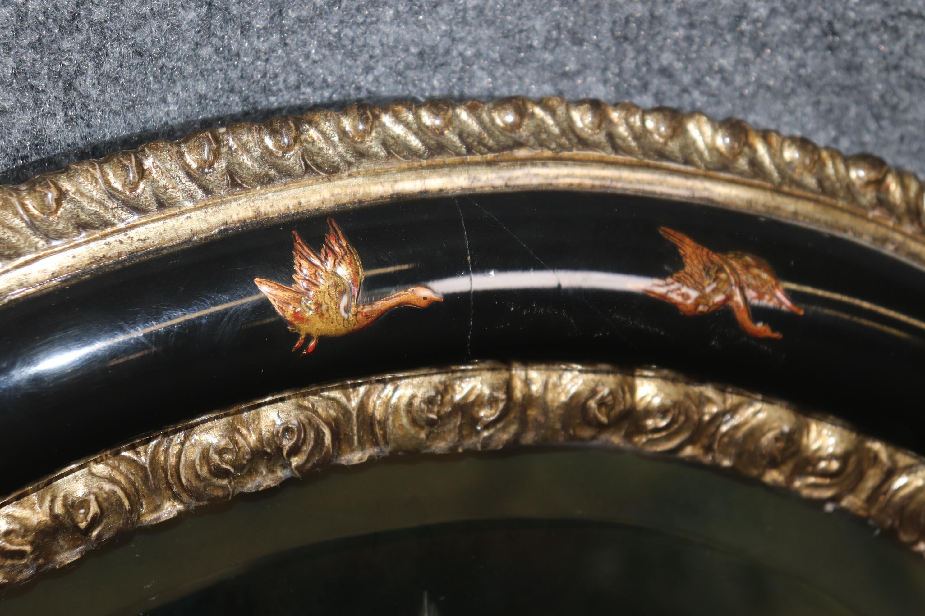 Ebonized Black Lacquered Maison Jansen Style Chinoiserie Etched Glass Mirror In Good Condition For Sale In Swedesboro, NJ