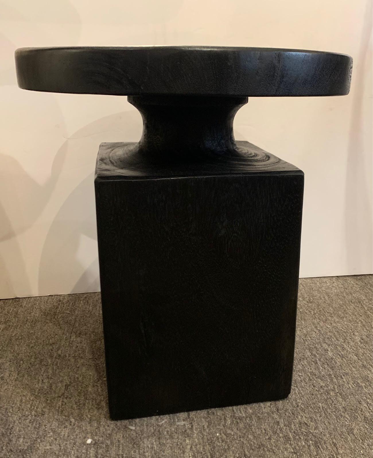 Indonesian Ebonized Black Lychee Wood Round Over Square Side Table, Indonesia, Contemporary For Sale