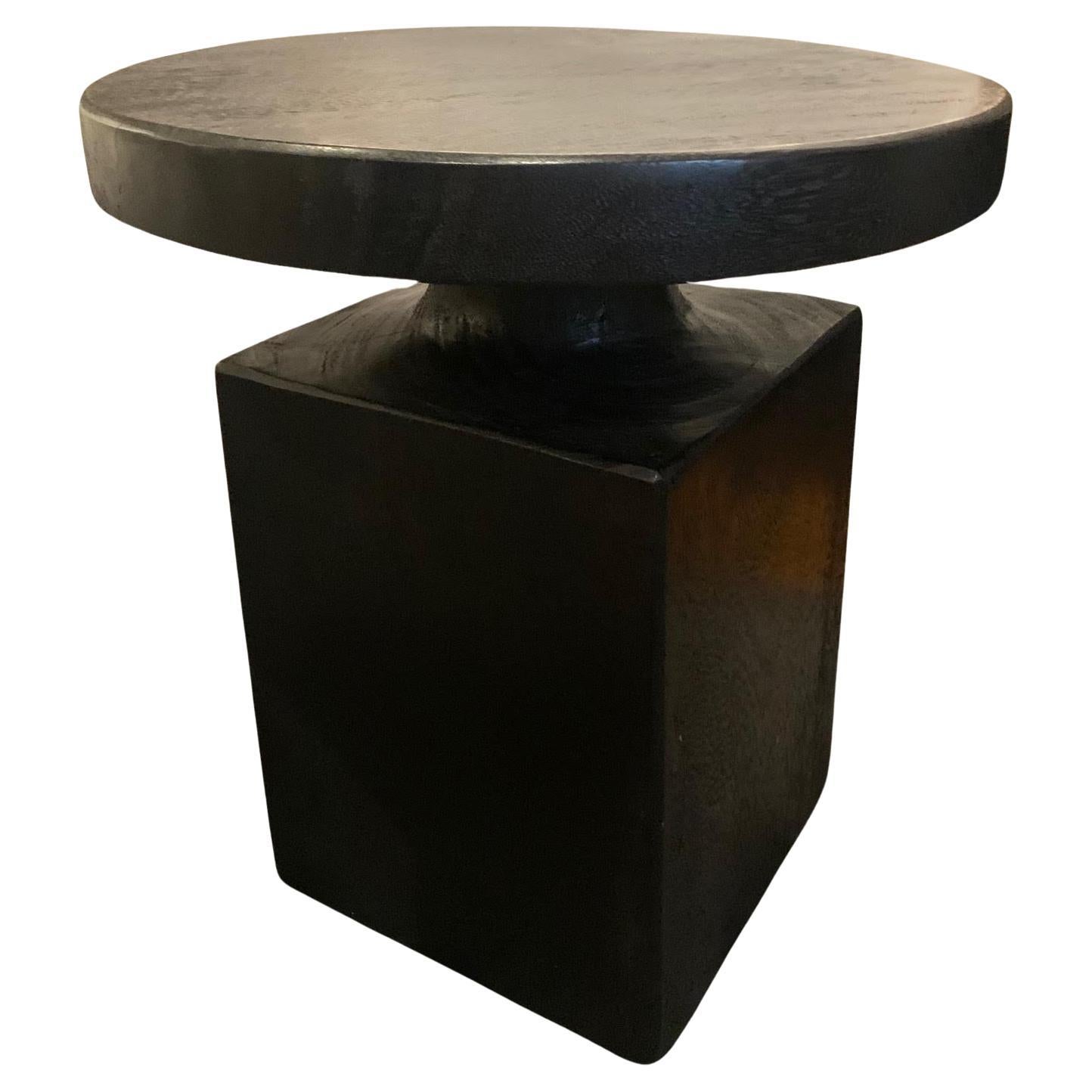 Ebonized Black Lychee Wood Round Over Square Side Table, Indonesia, Contemporary For Sale