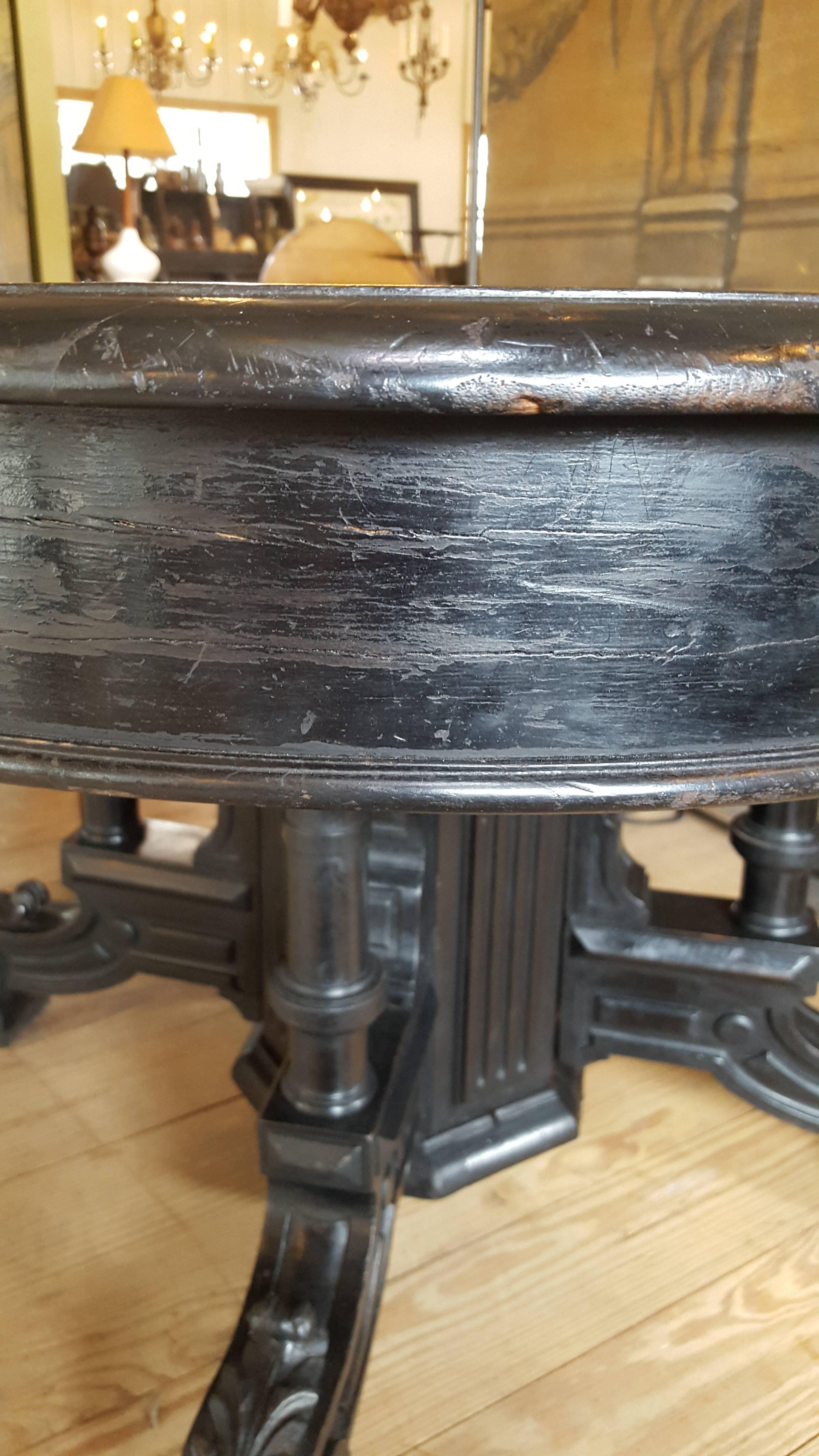 Wood Ebonized Black Napoleon III Table with Four Extensions