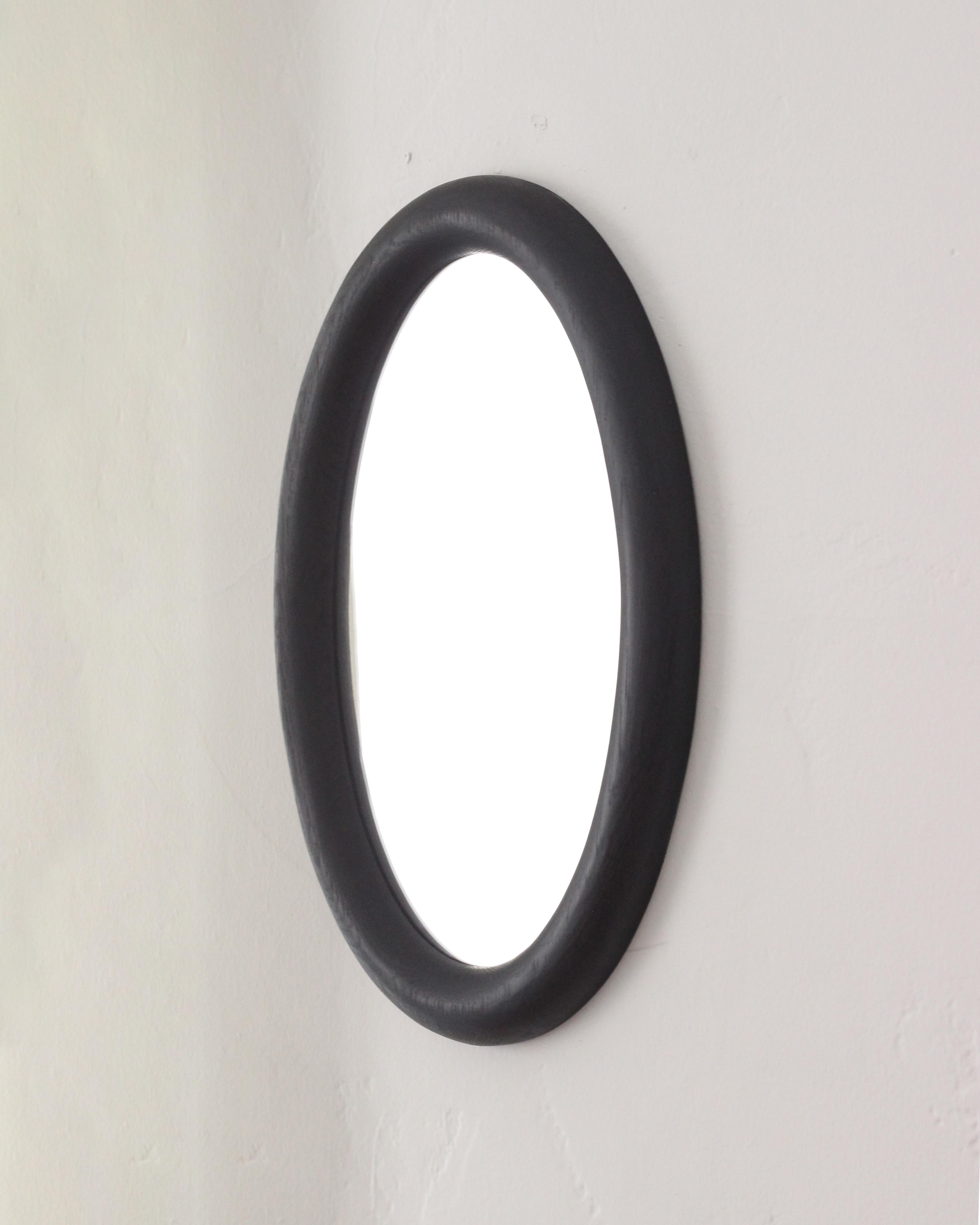 Hand-Crafted Ebonized Black Oak Oval Round Mirror, 2024 For Sale