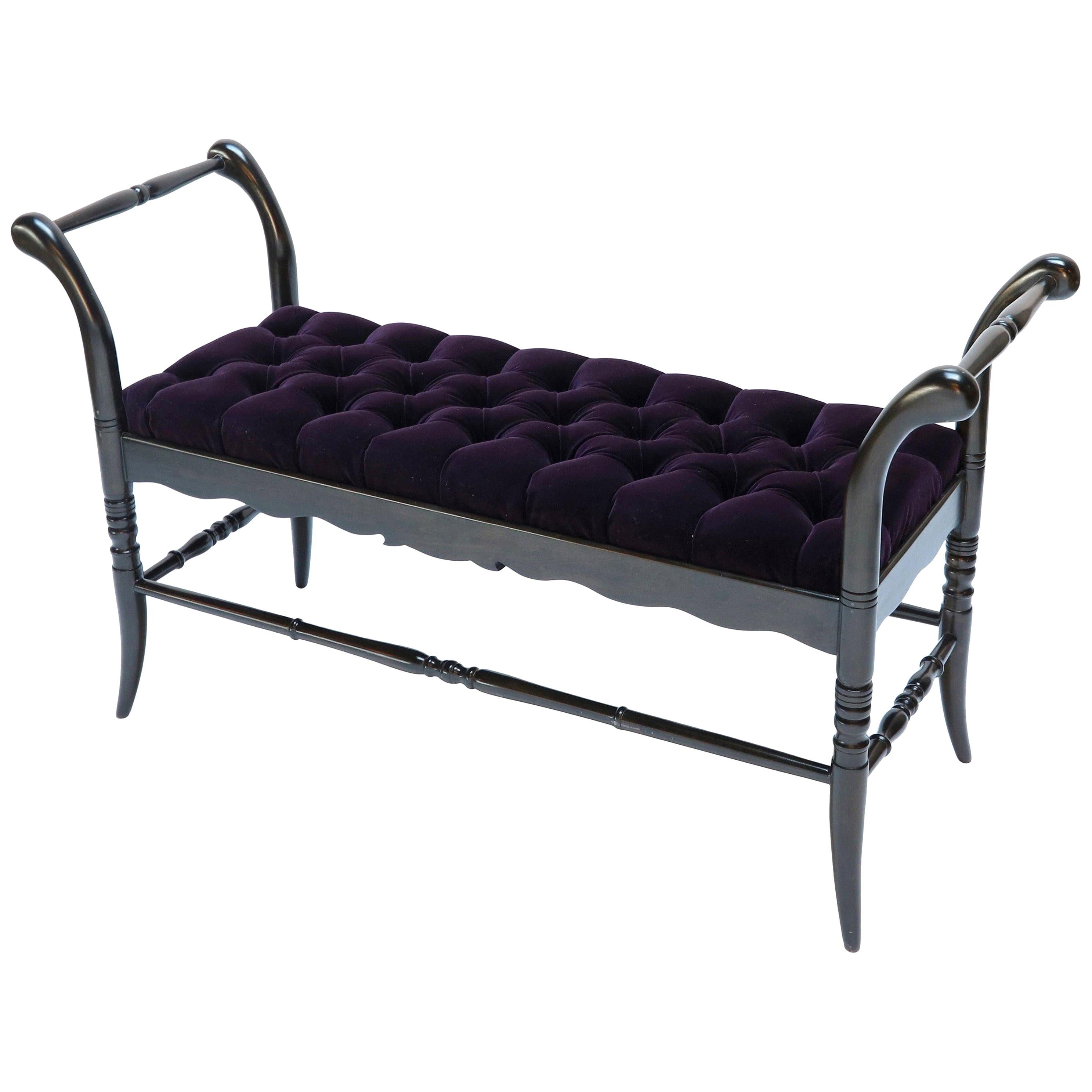 Black Crushed Velvet Midcentury Bench at 1stDibs