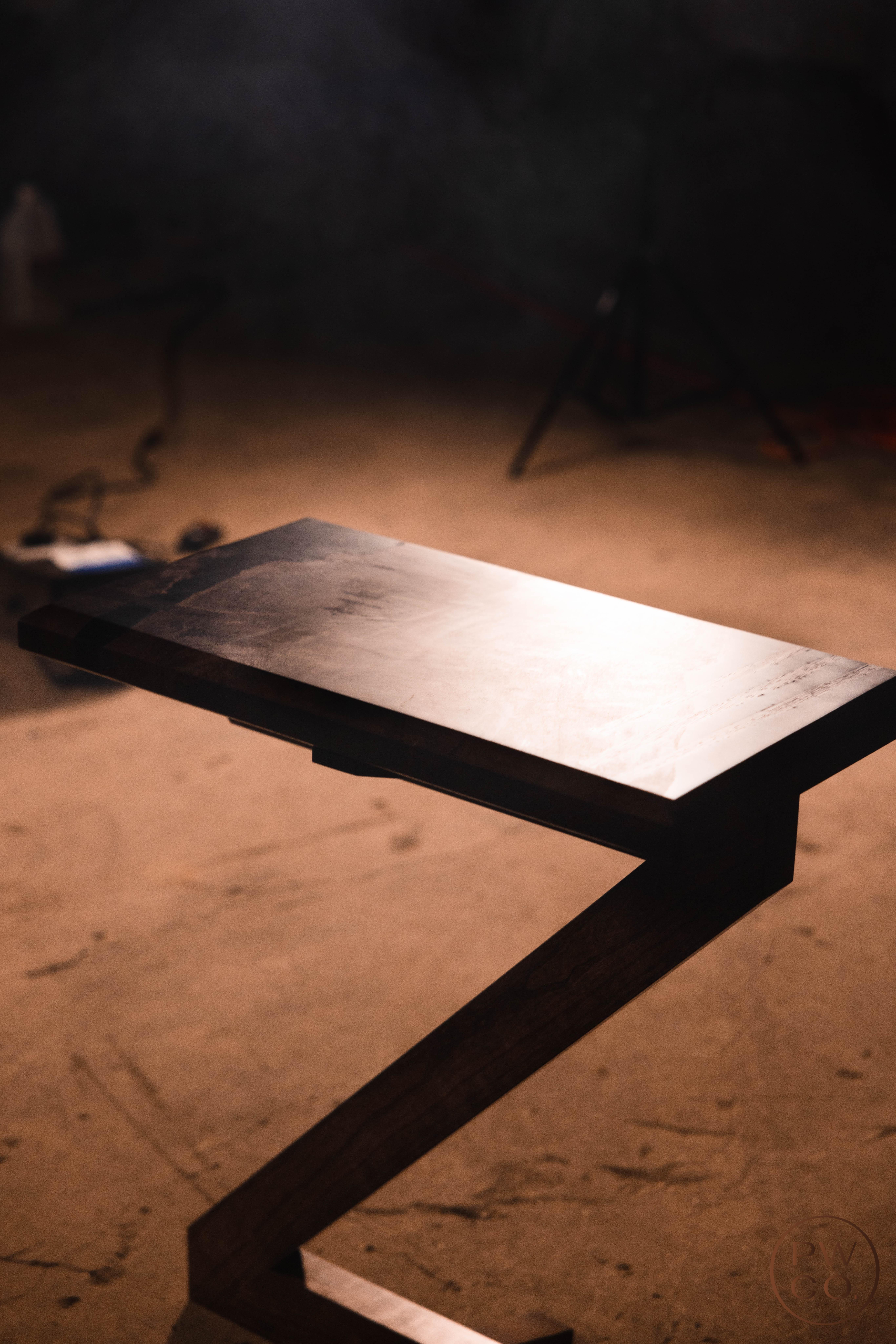 Woodwork Ebonized Box Elder Z-End Table For Sale