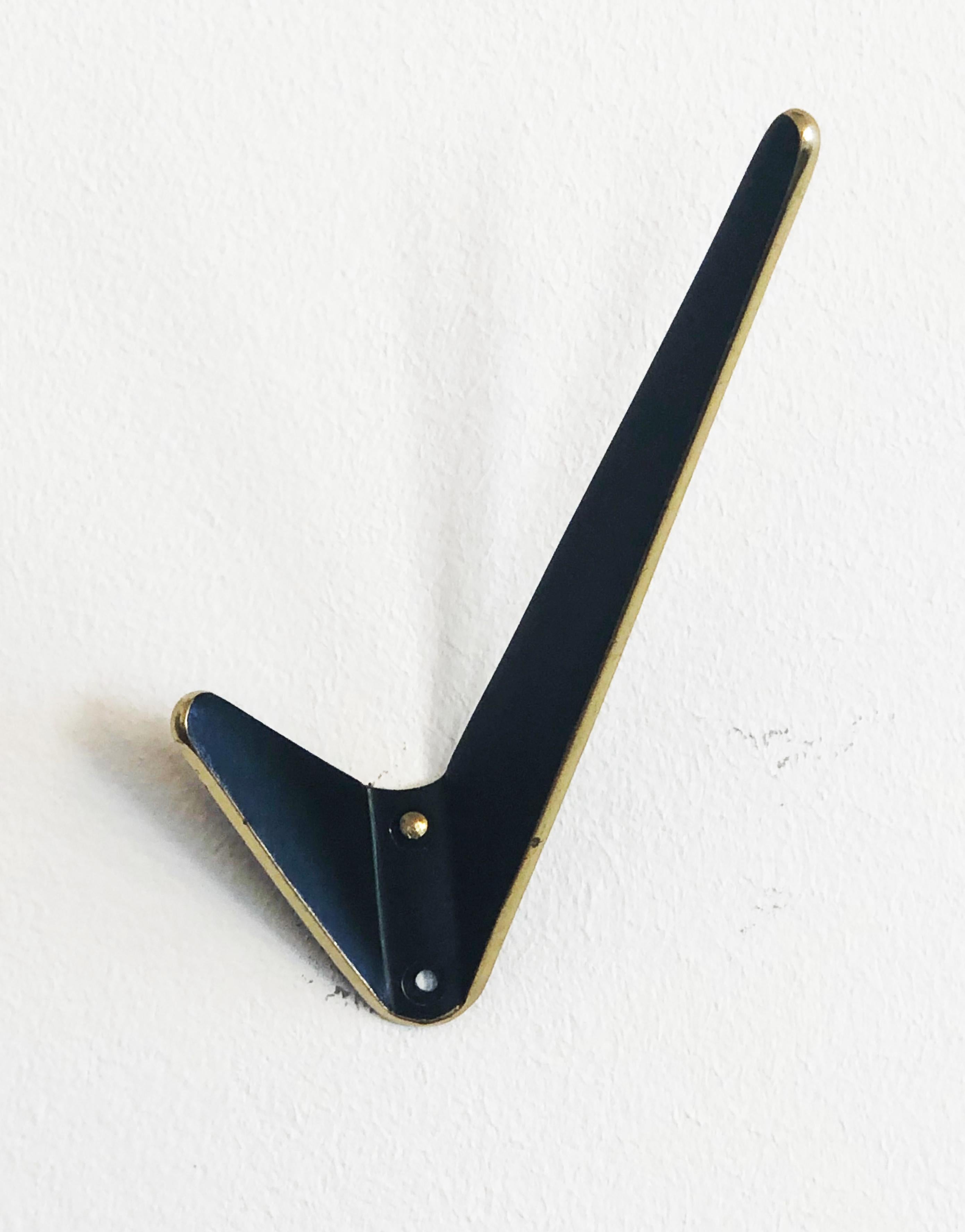 Austrian Ebonized Brass Asymmetric Coat Wall Double Hooks by Hertha Baller For Sale