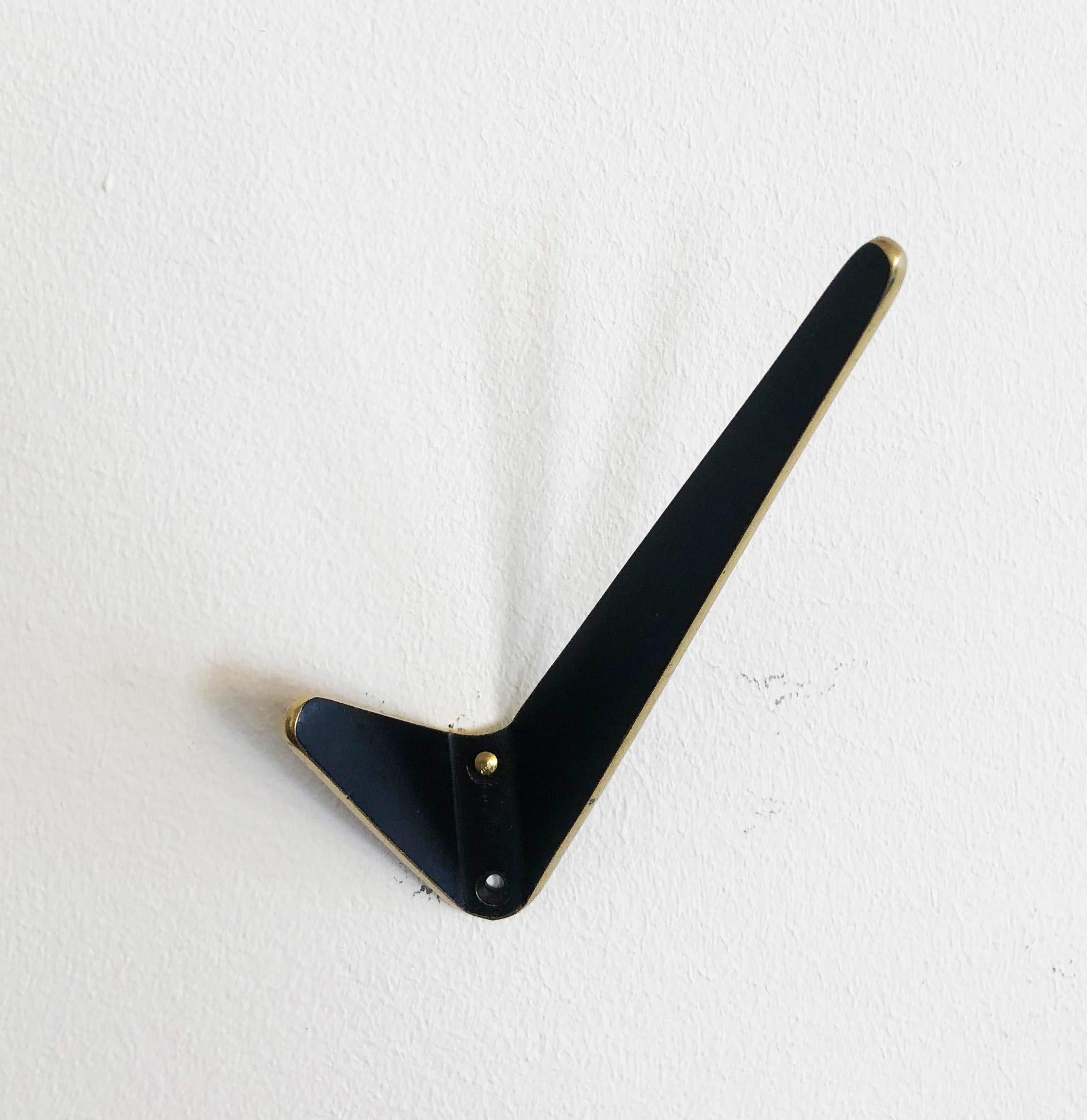 Mid-20th Century Ebonized Brass Asymmetric Coat Wall Double Hooks by Hertha Baller For Sale