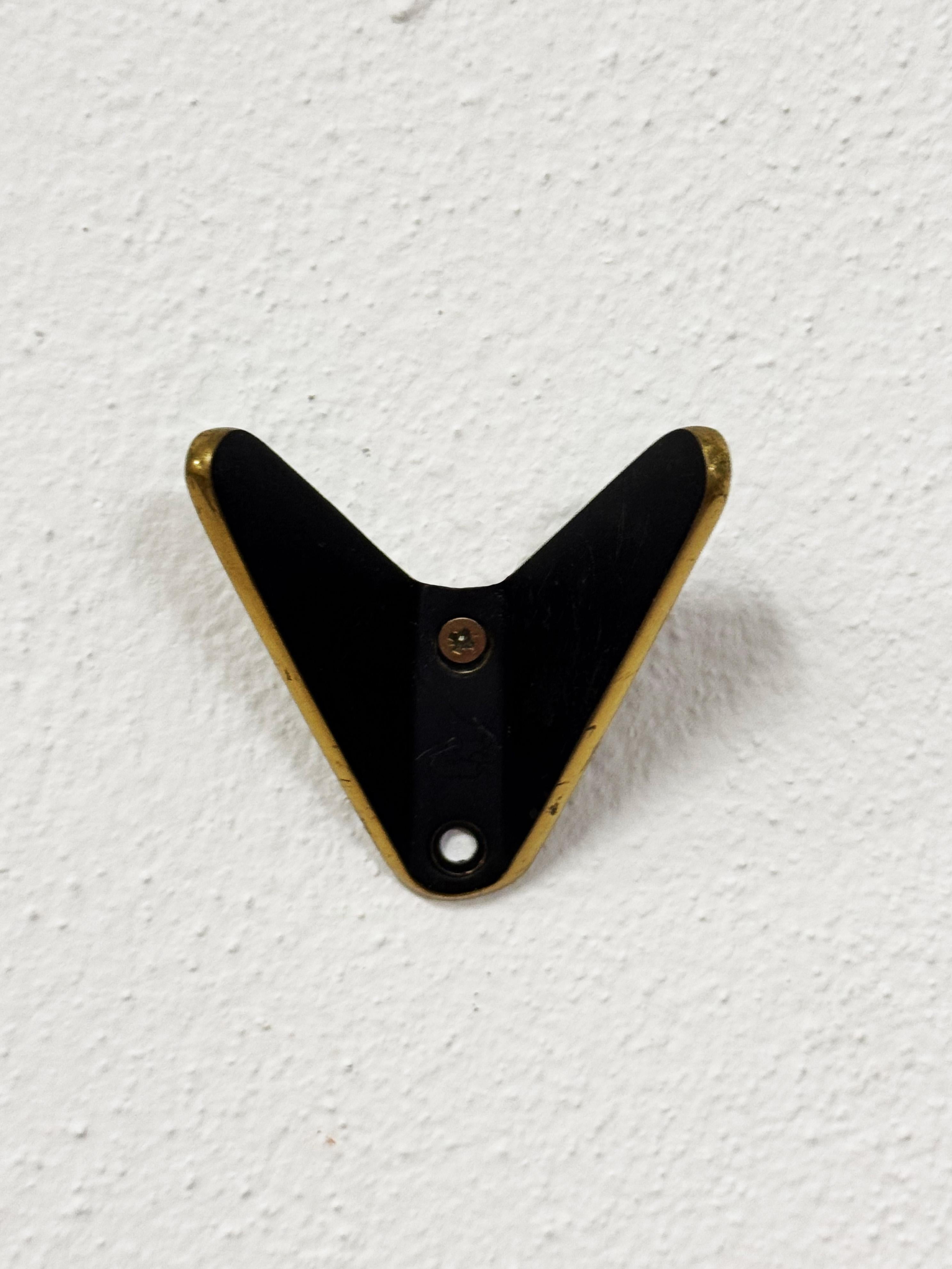 Ebonized Brass Coat Wall Double Hooks by Hertha Baller For Sale 4