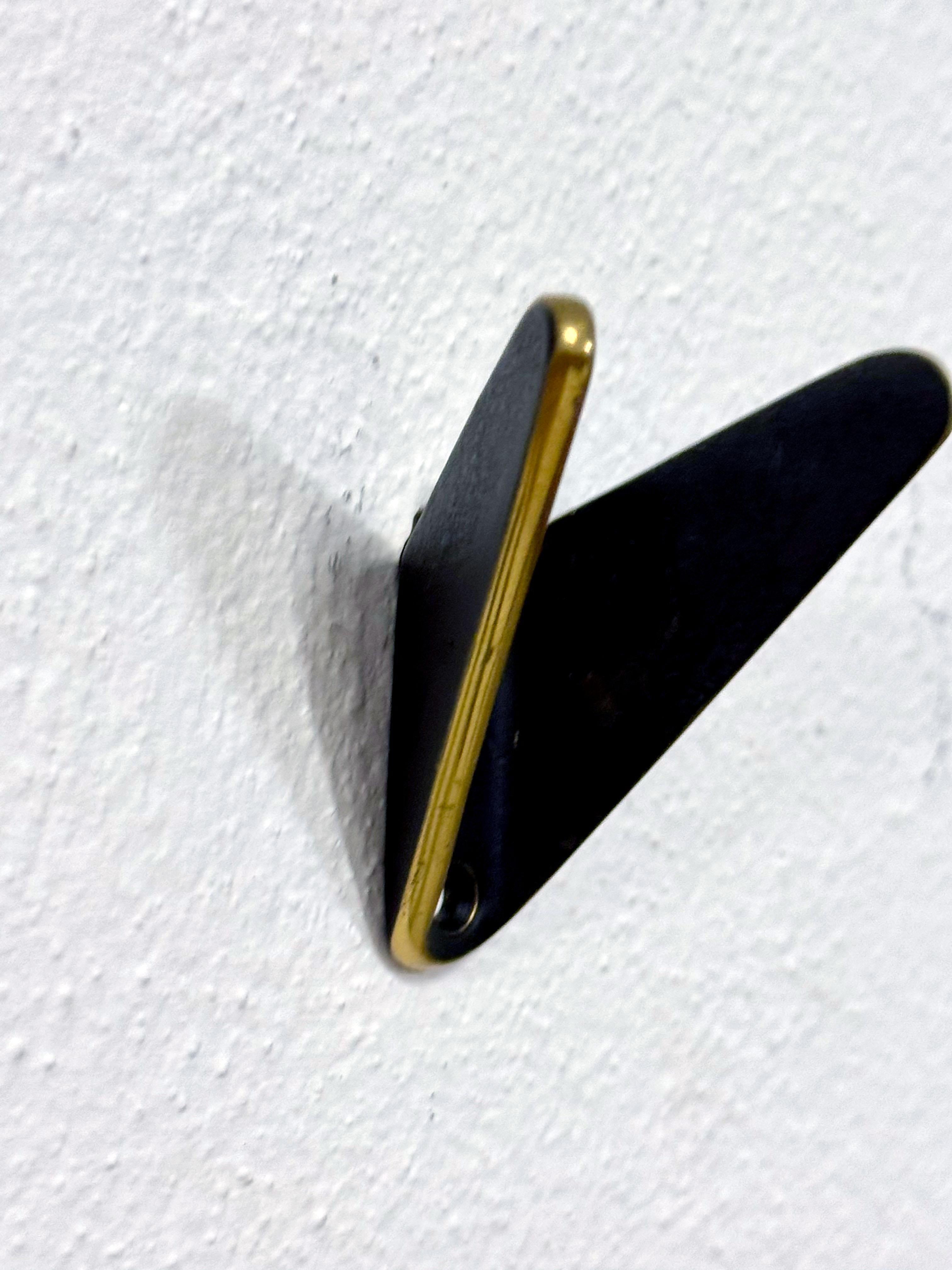 Mid-Century Modern Ebonized Brass Coat Wall Double Hooks by Hertha Baller For Sale