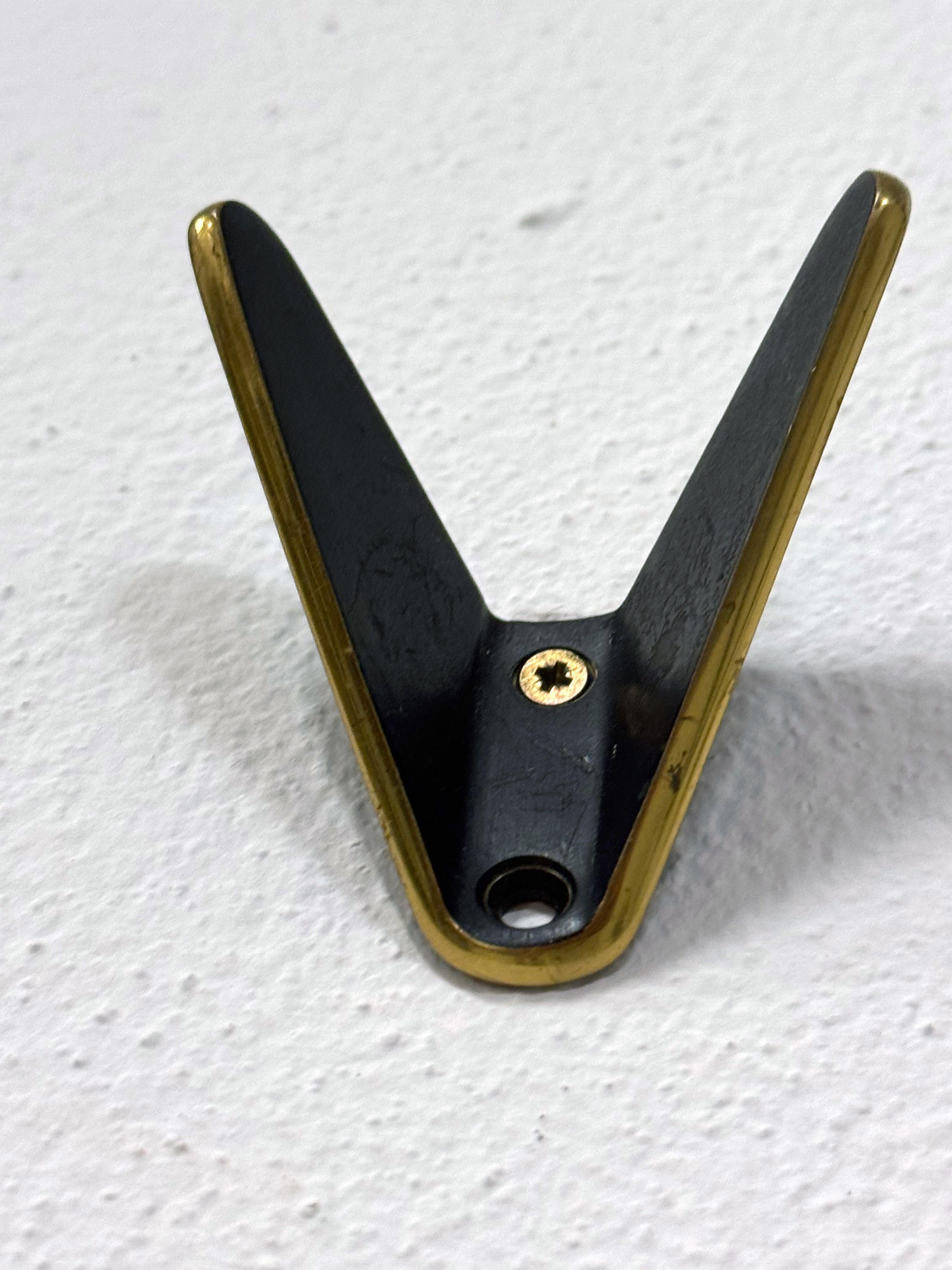 Ebonized Brass Coat Wall Double Hooks by Hertha Baller For Sale 1