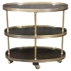 Ebonized Brass Gallery Signed Maison Jansen Oval Bar Liquor Cart Trolley