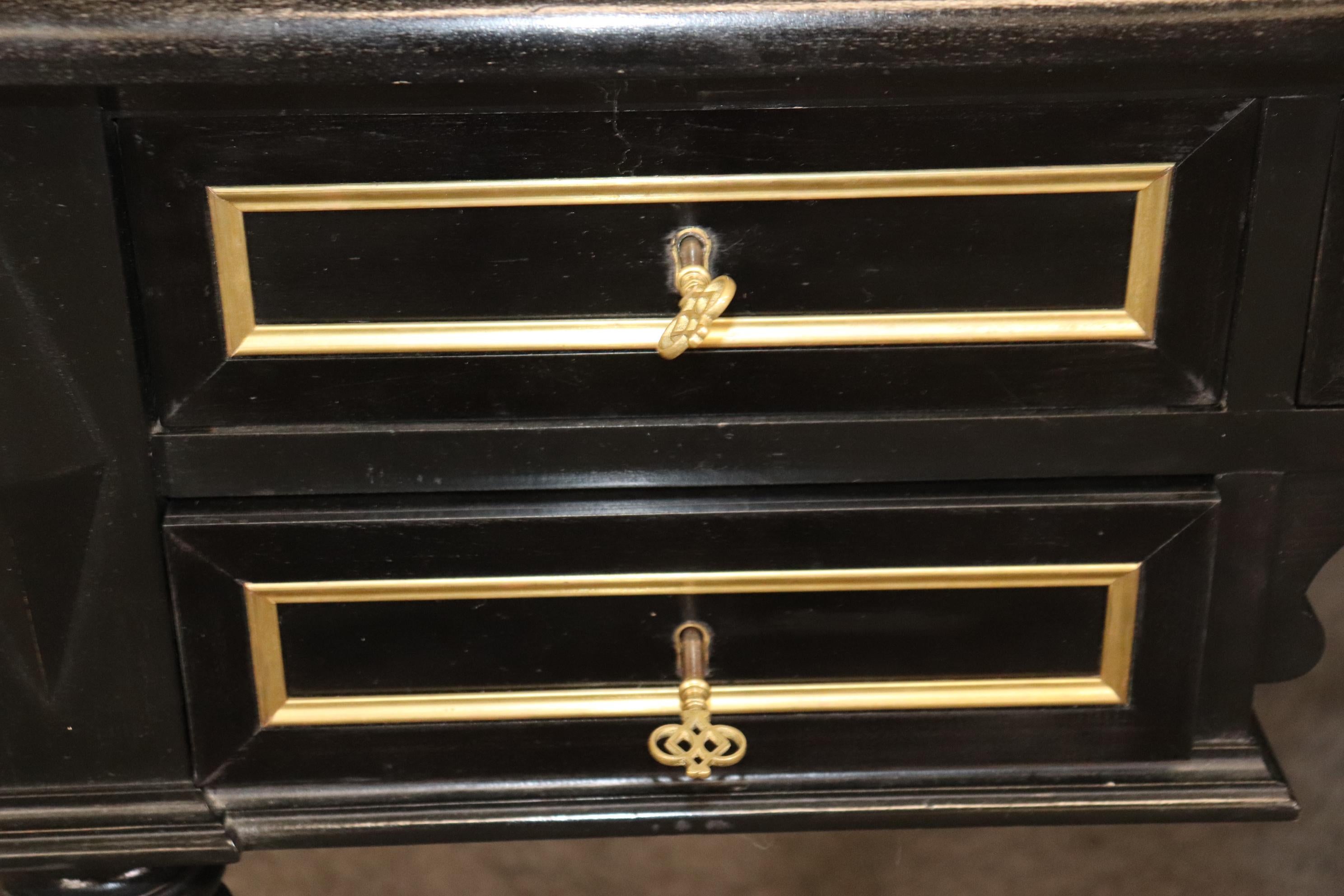 Ebonized Brass Trimmed French Directoire Style Executive Writinig Desk For Sale 8