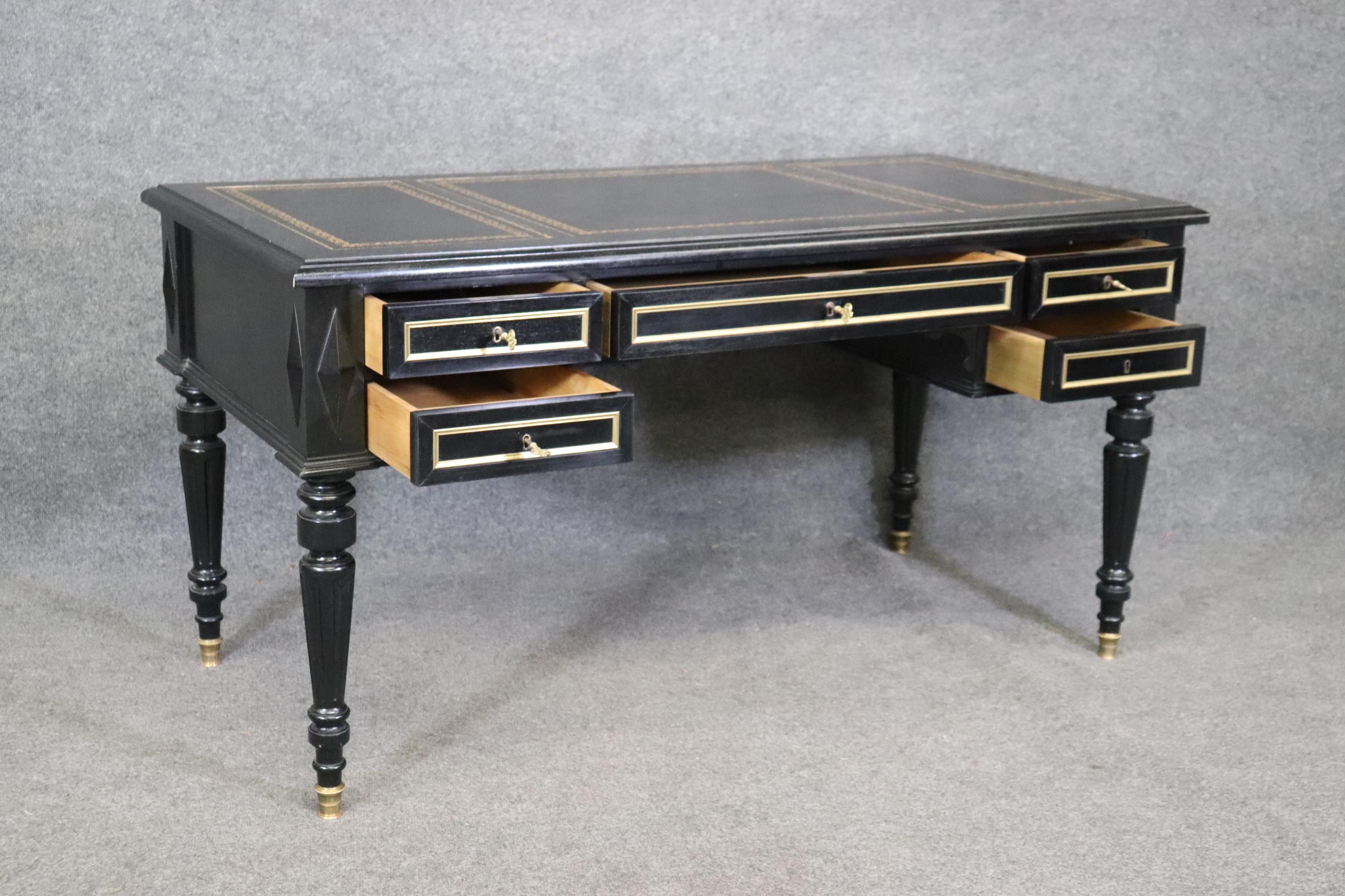 Unknown Ebonized Brass Trimmed French Directoire Style Executive Writinig Desk For Sale