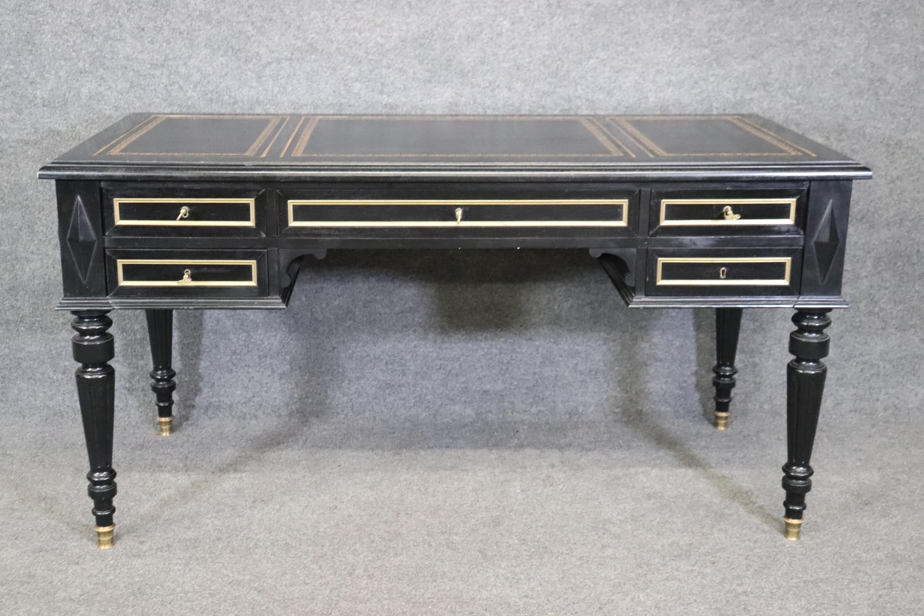 Contemporary Ebonized Brass Trimmed French Directoire Style Executive Writinig Desk For Sale