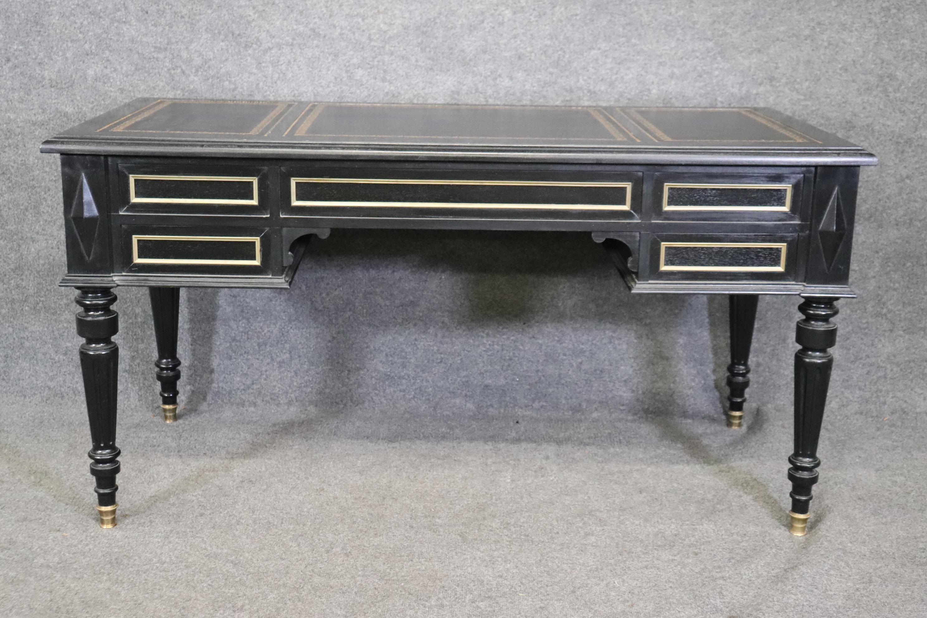Ebonized Brass Trimmed French Directoire Style Executive Writinig Desk For Sale 2